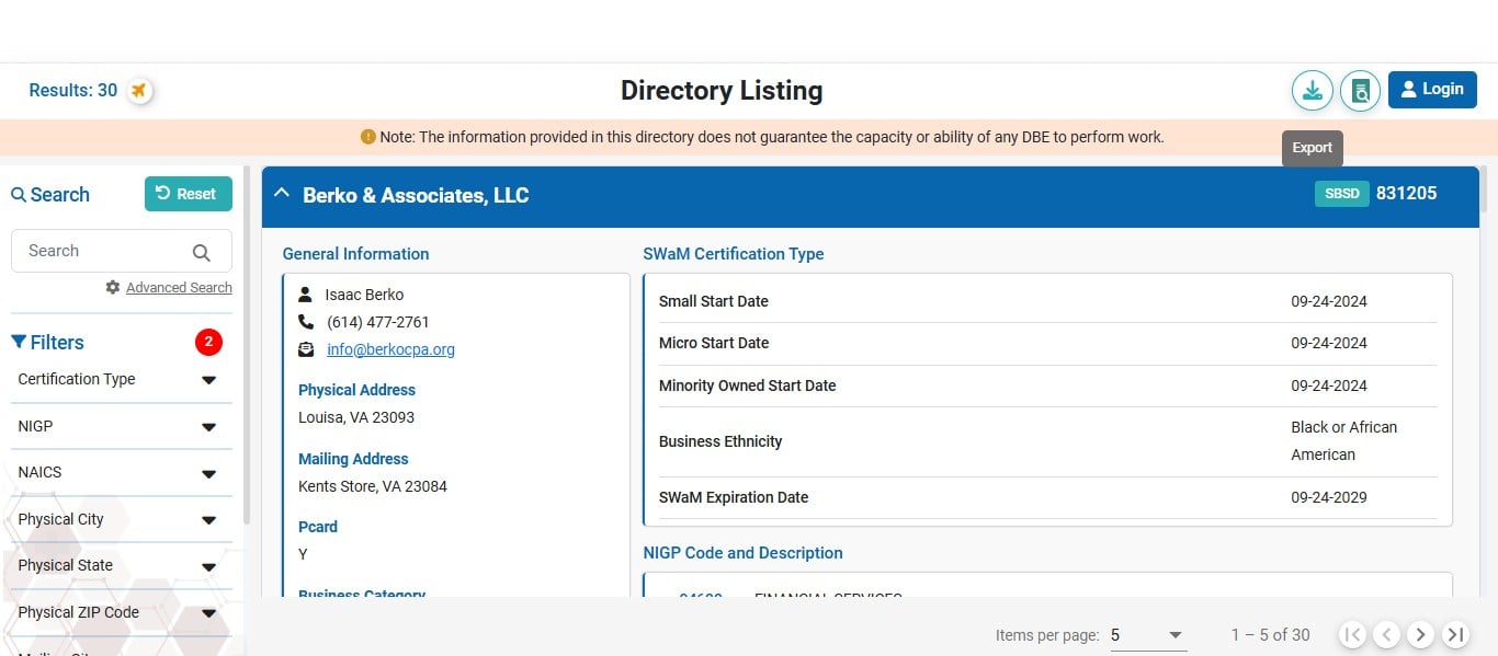 If you'd like to download your search results, you can click this export button here.