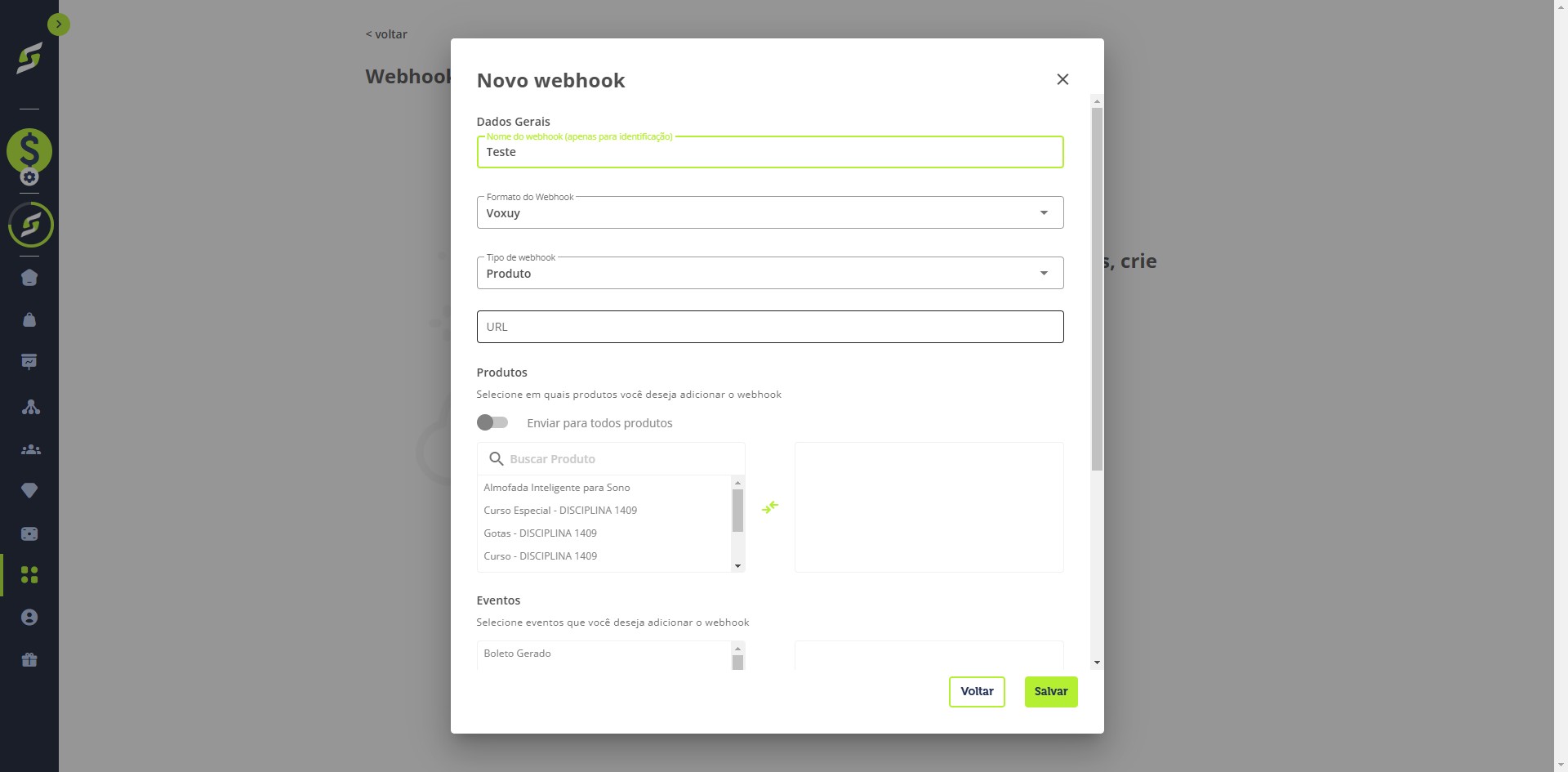 Adicione um nome para identificar o webhook.