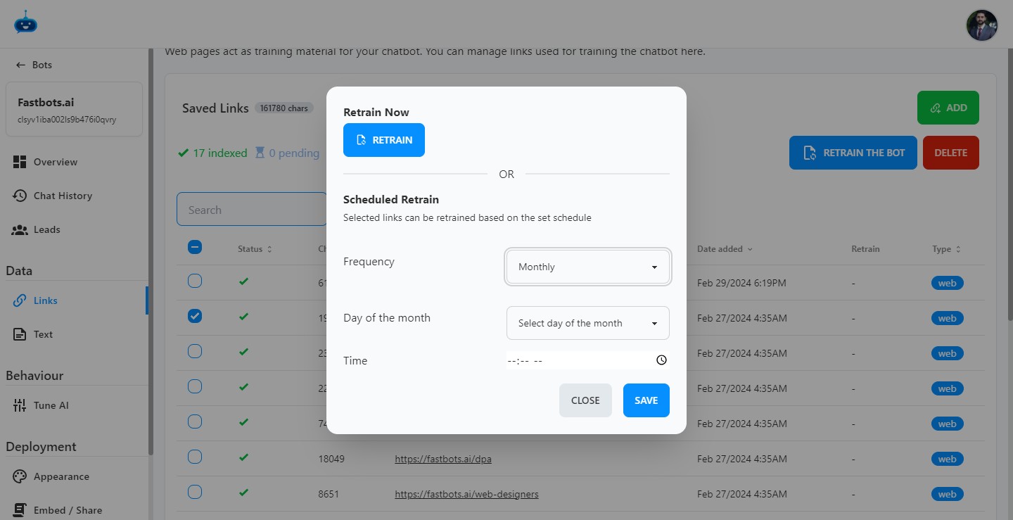 After selecting the frequency, click on "Select day of the month" option.