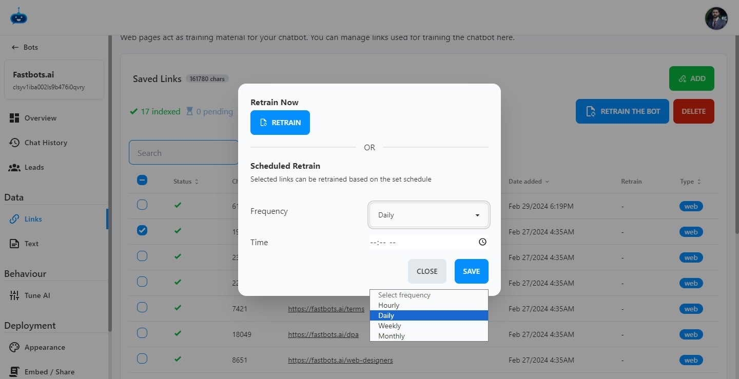 If you want to set a frequency, click on the "Drop Down" menu where it says "Daily".