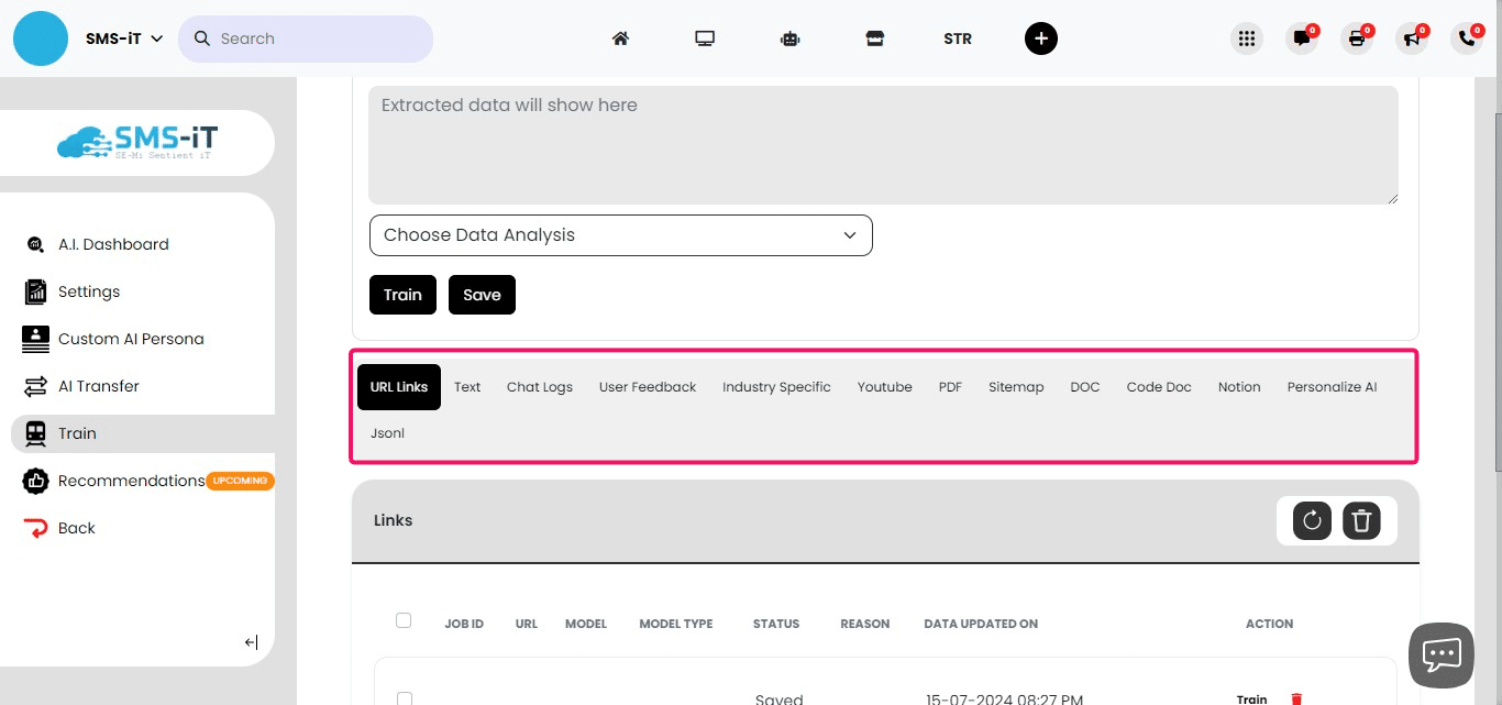 **Managing Training Data:**
Access all training data by clicking on the appropriate import channel
Retrain data as needed to keep your AI up-to-date
Regular review and updates ensure optimal AI performance