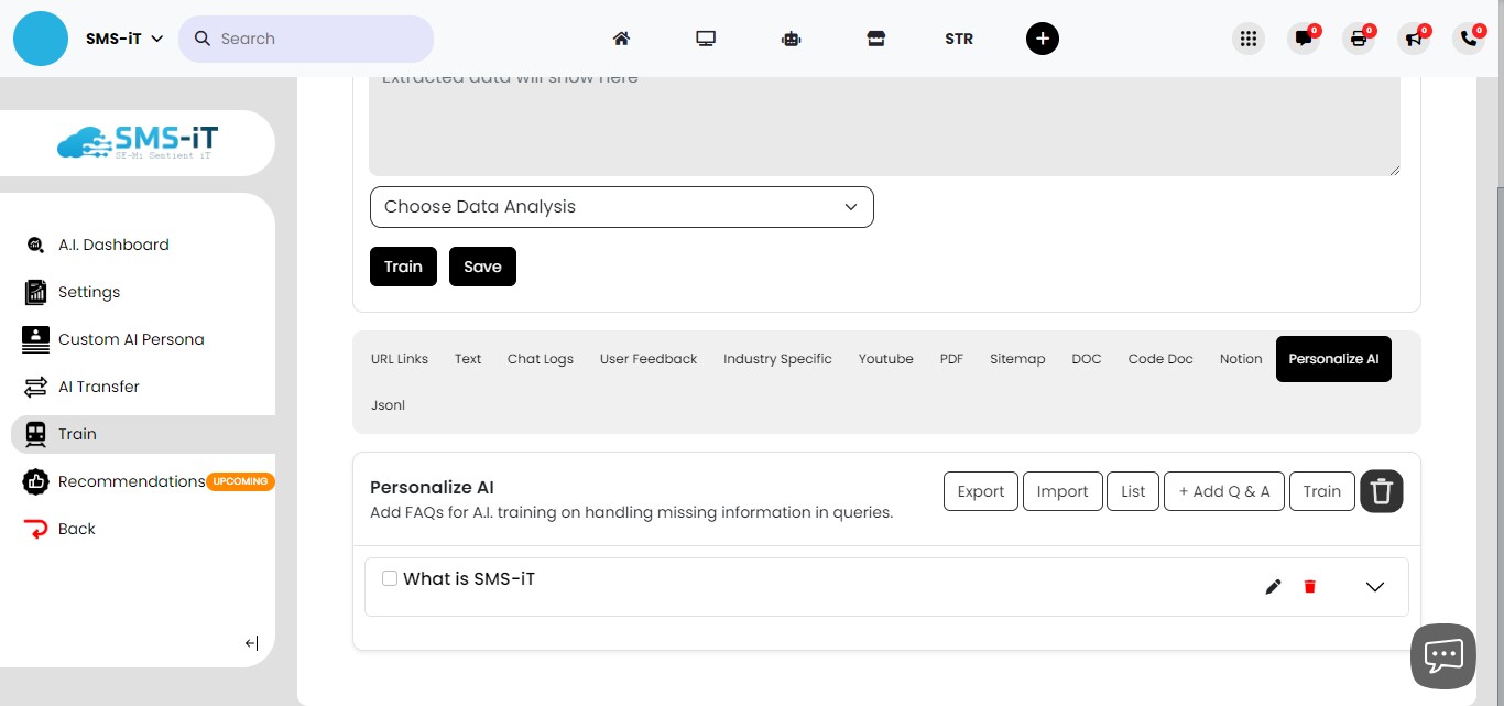 **Customizing AI Responses:**
            - Edit existing questions or responses
              - Add new questions and answers as needed
                     - Review chats, emails, and other sources to identify frequently asked questions
                    - Continuously update to improve AI performance
                       - Add as many Q&As as necessary to thoroughly train your AI

This process ensures your AI assistant can effectively address common customer inquiries and provide accurate, relevant information.