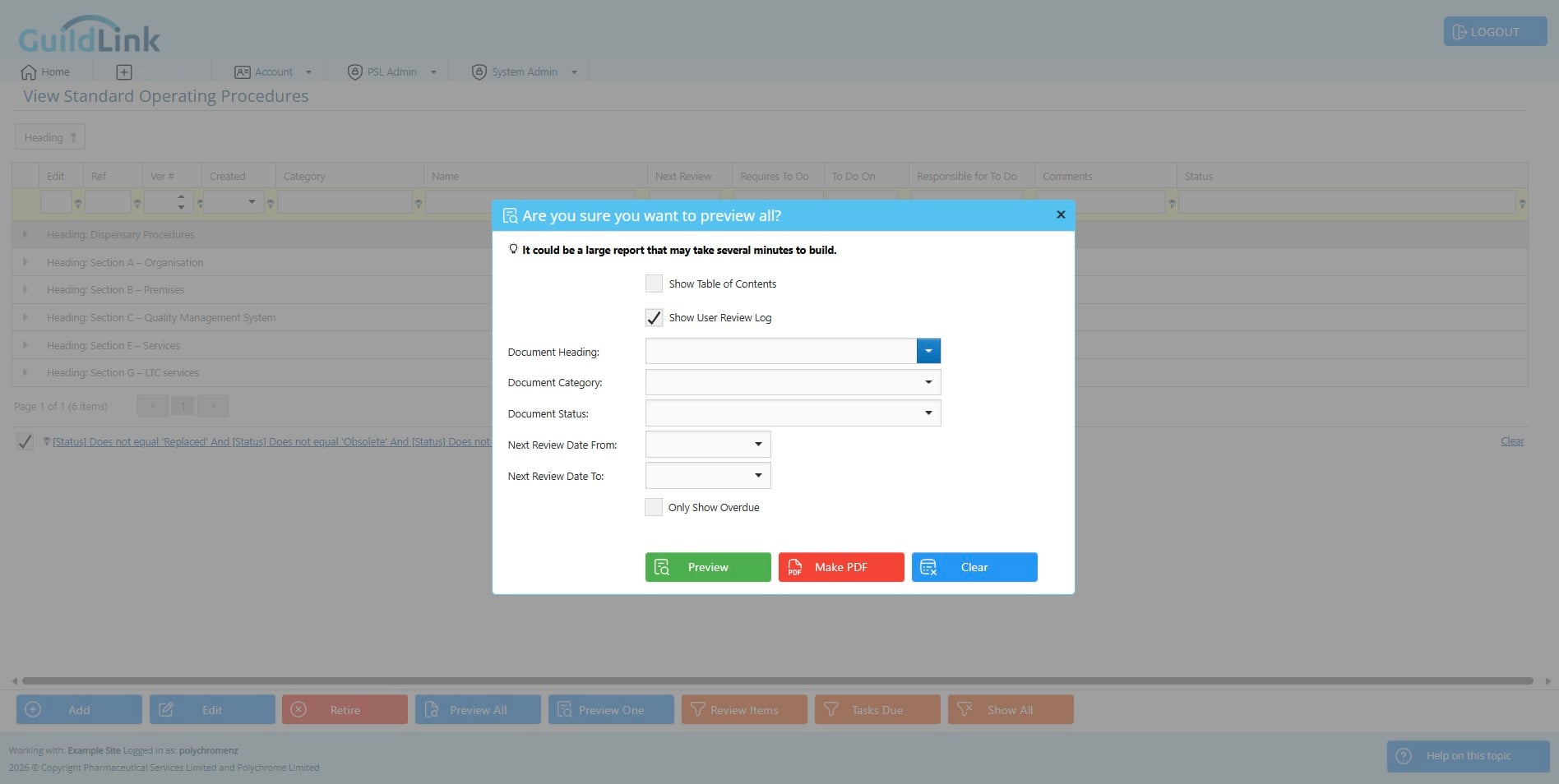 Click to Show User review Log