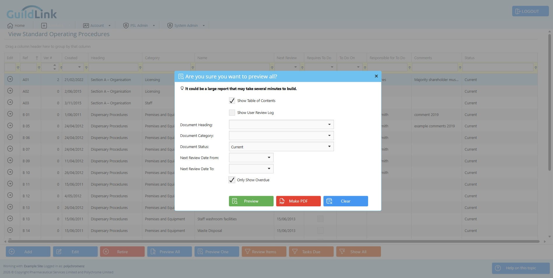 Click on "Only Show Overdue" to see only SOPs that are overdue for review