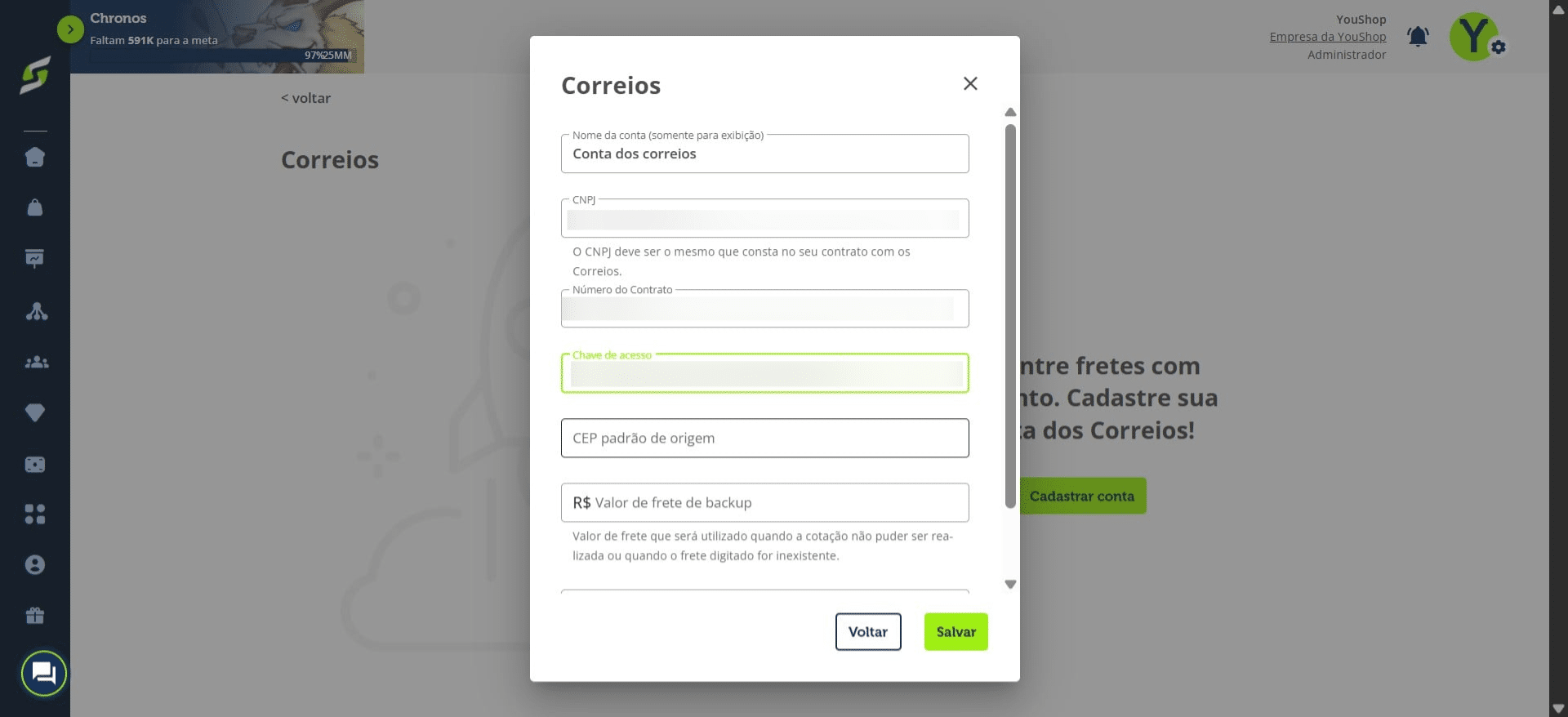Informe o CEP de origem das suas entregas.