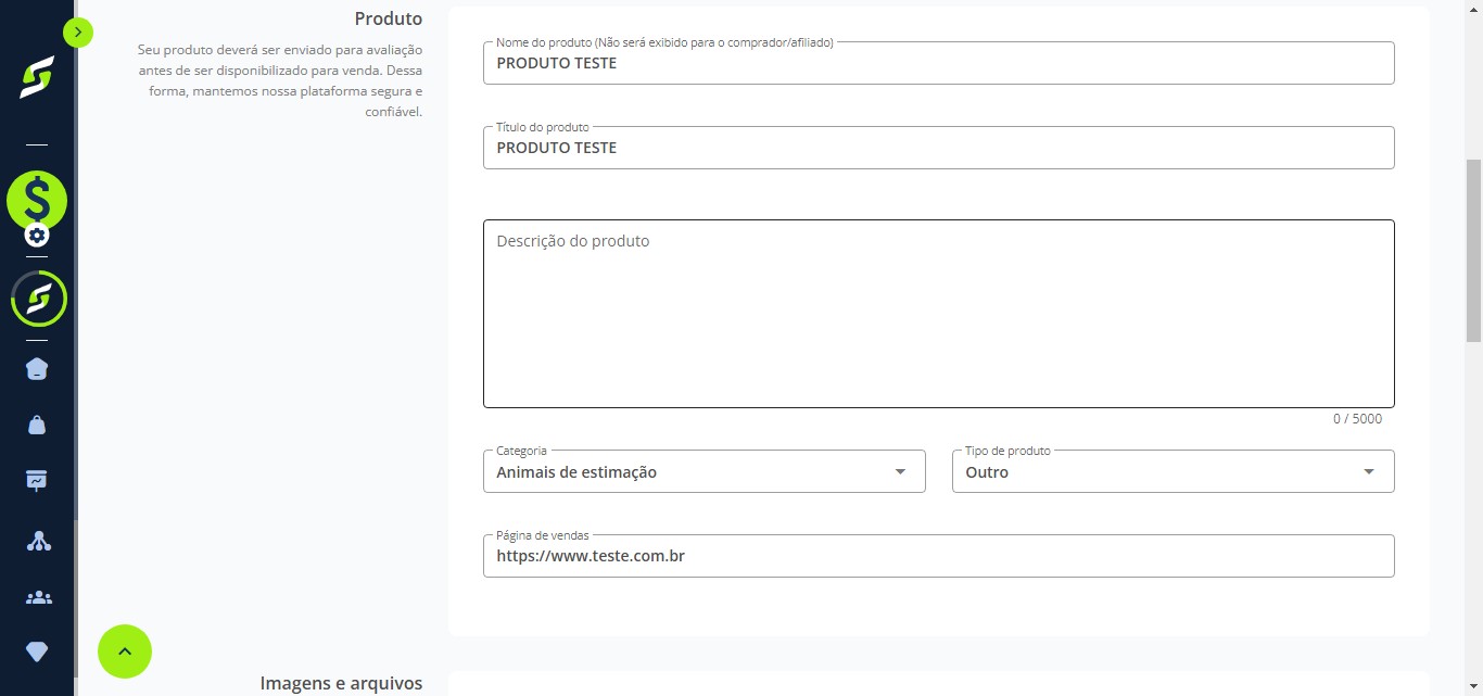Na próxima tela, adicione a descrição do produto.