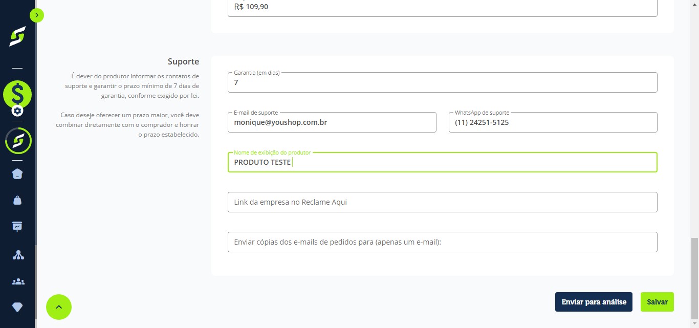 Clique em Enviar para análise.
