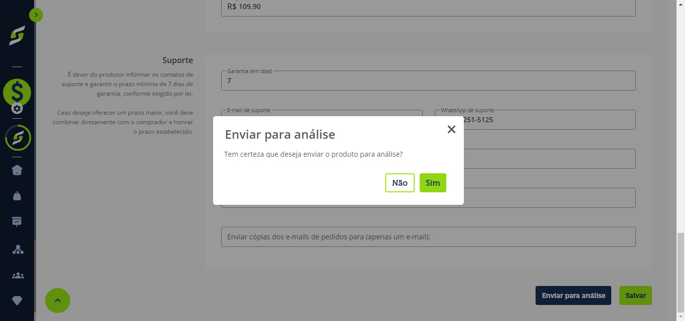 Confirme clicando em **Sim**.