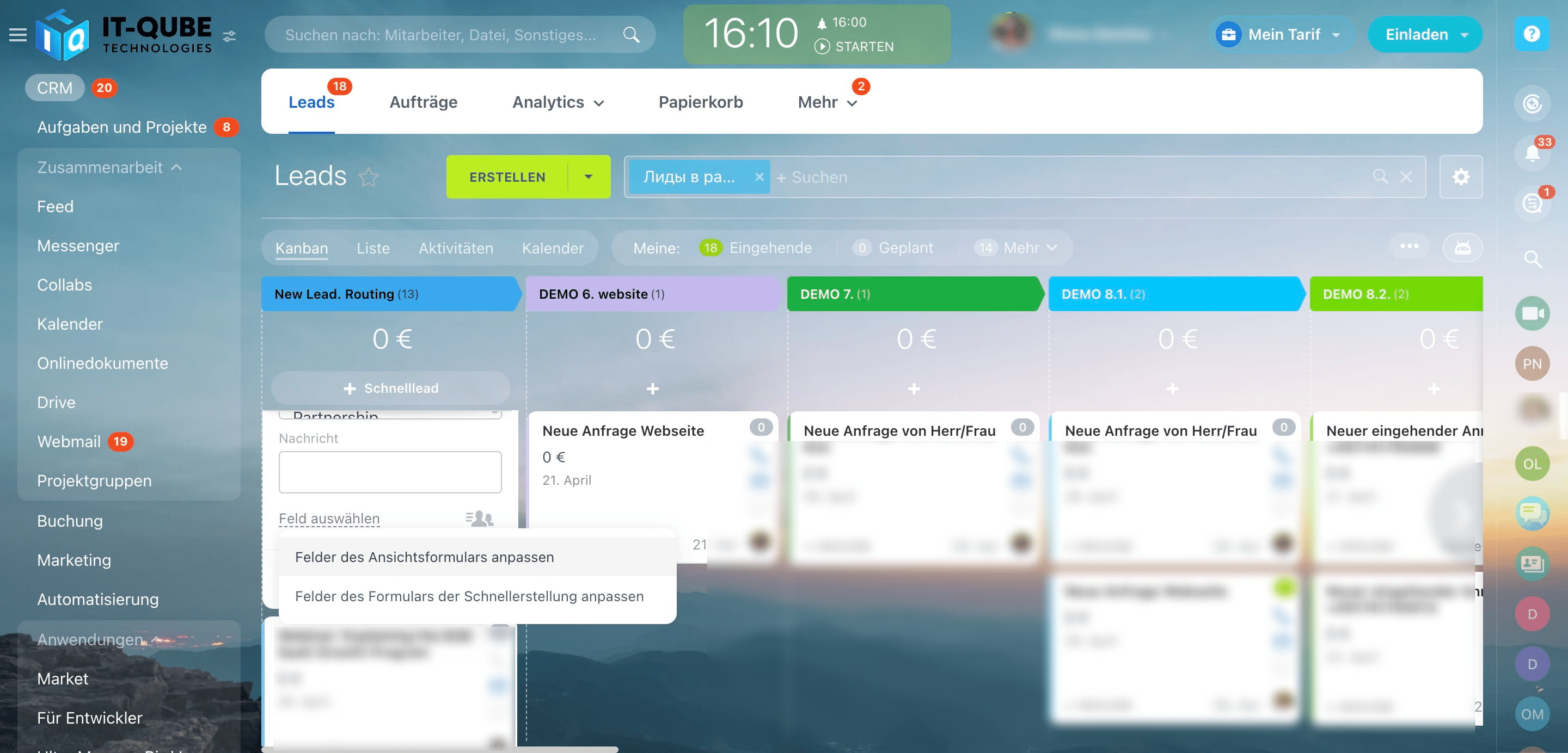 Click on "Felder des Ansichtsformulars anpassen"