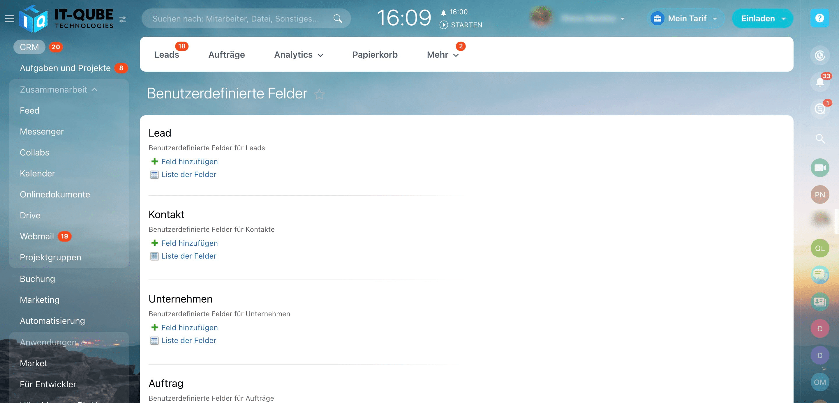 Click on "Feld hinzufügen"