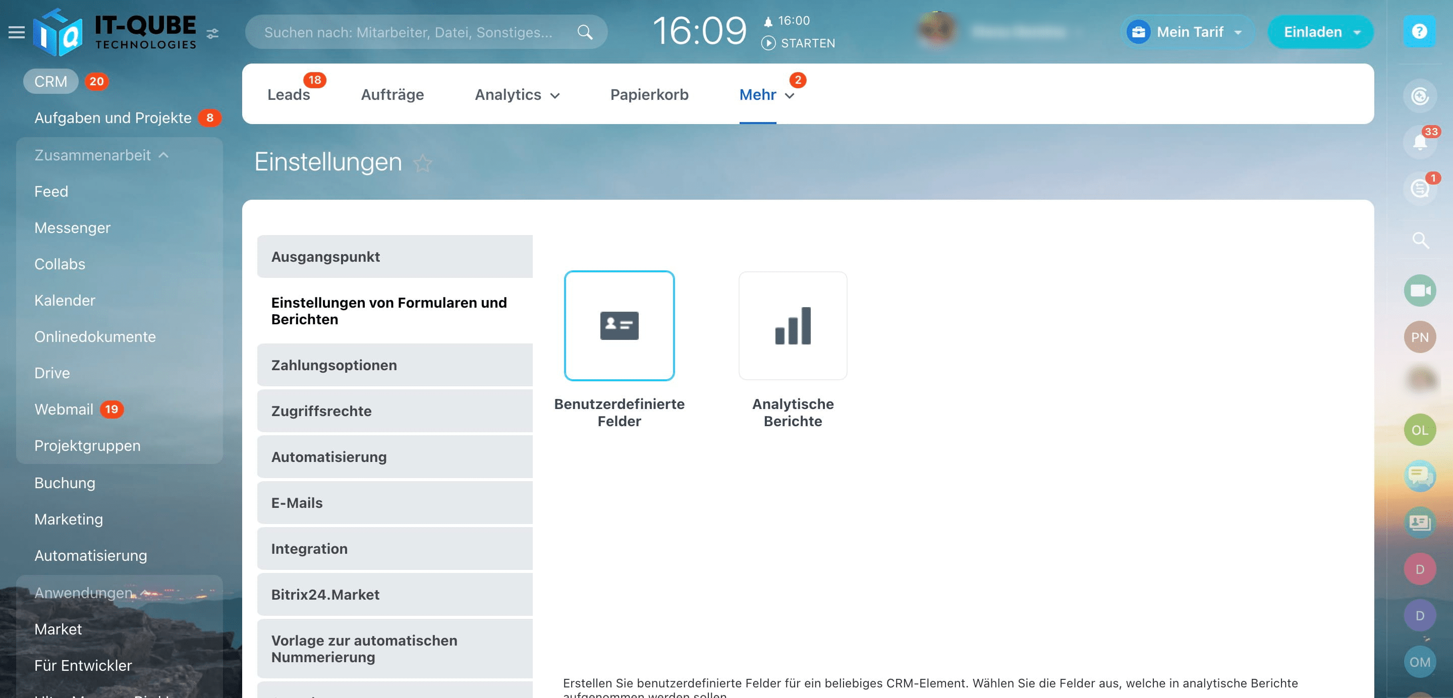 Click on "Benutzerdefinierte Felder"
