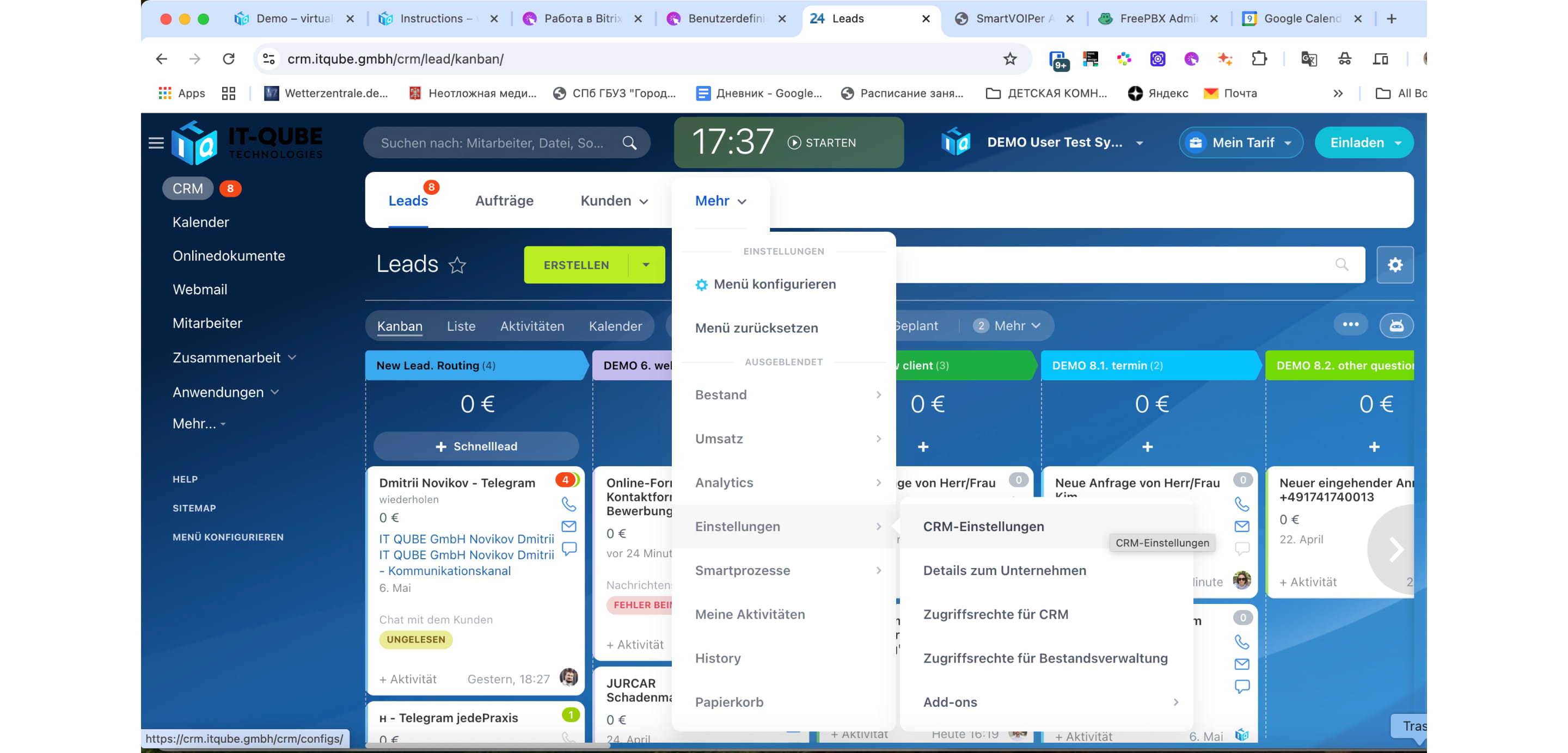 Click on "CRM-Einstellungen"