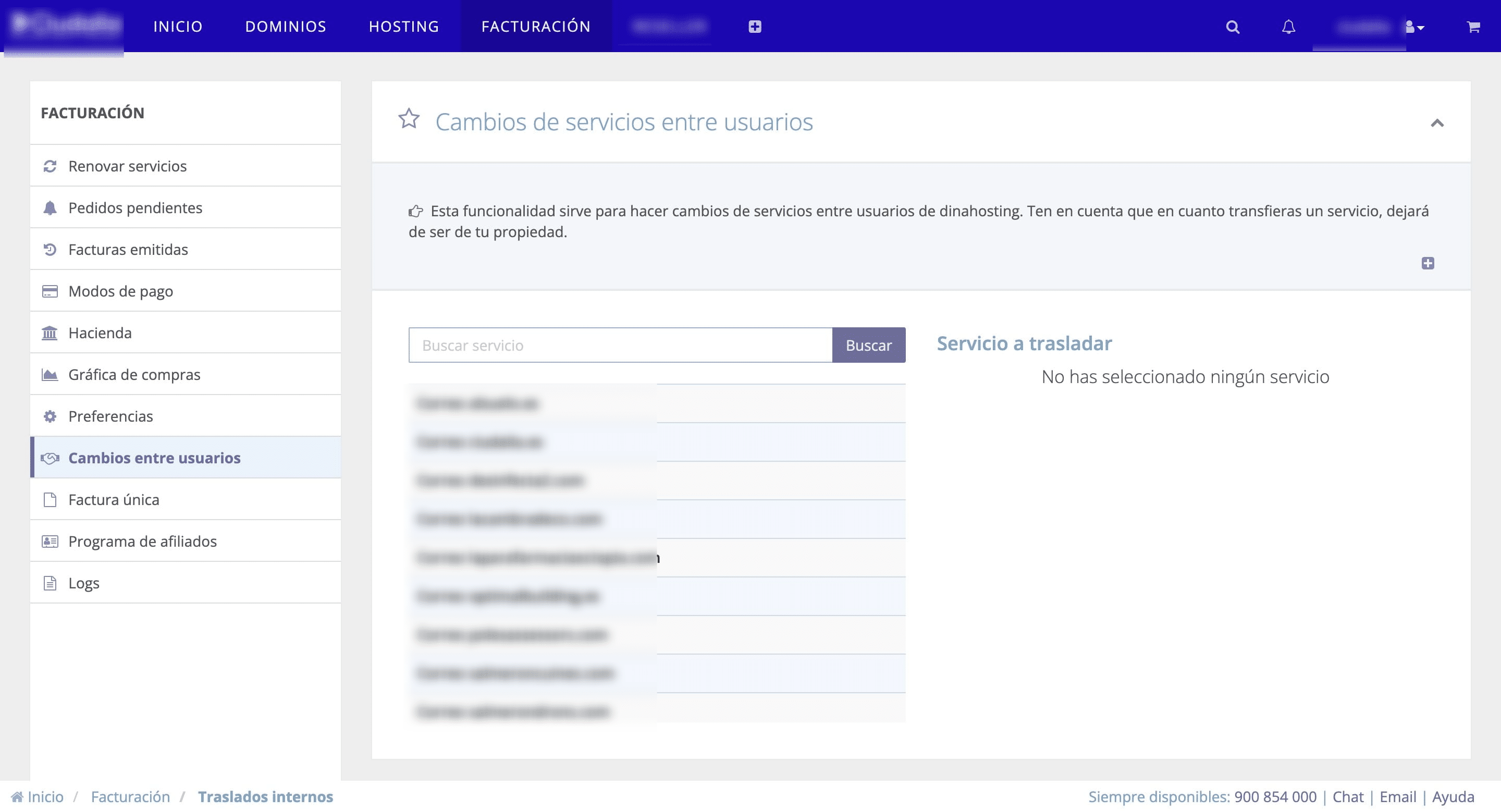 Selecciona el dominio que vas a transferir a Ciudalia