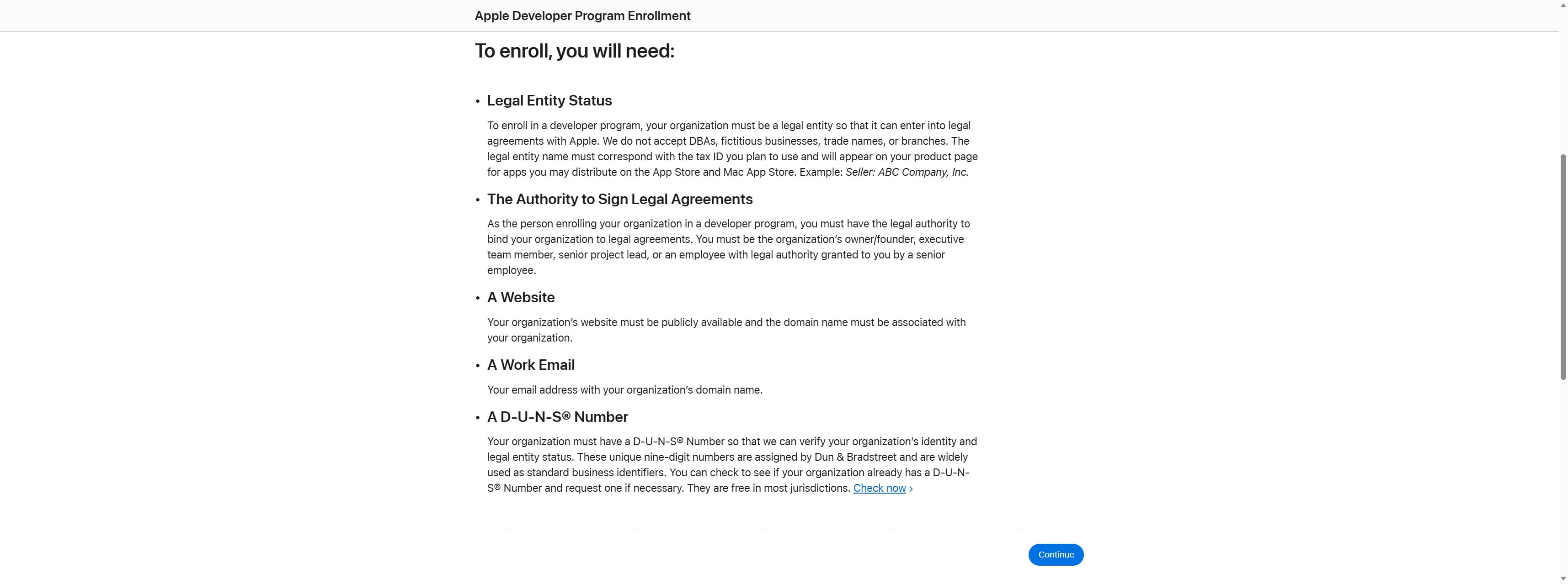 Cliquez sur “Check now” afin de vérifier si votre entreprise possède déjà un numéro D-U-N-S®.