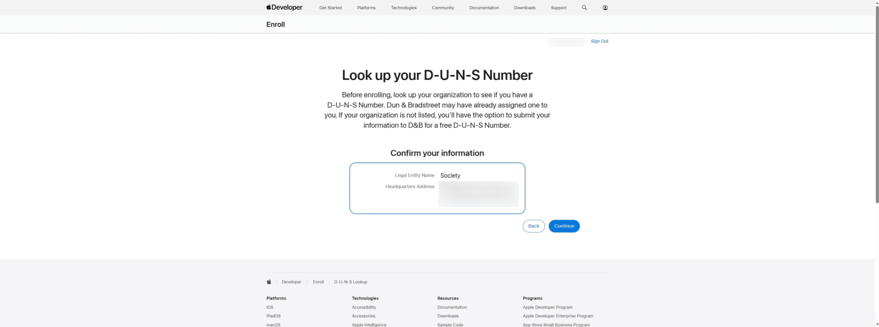 Vérifiez que les informations de votre entreprise sont correctes, puis cliquez sur “Continue”.