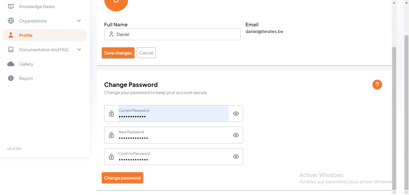Click on "Change password" to finish
