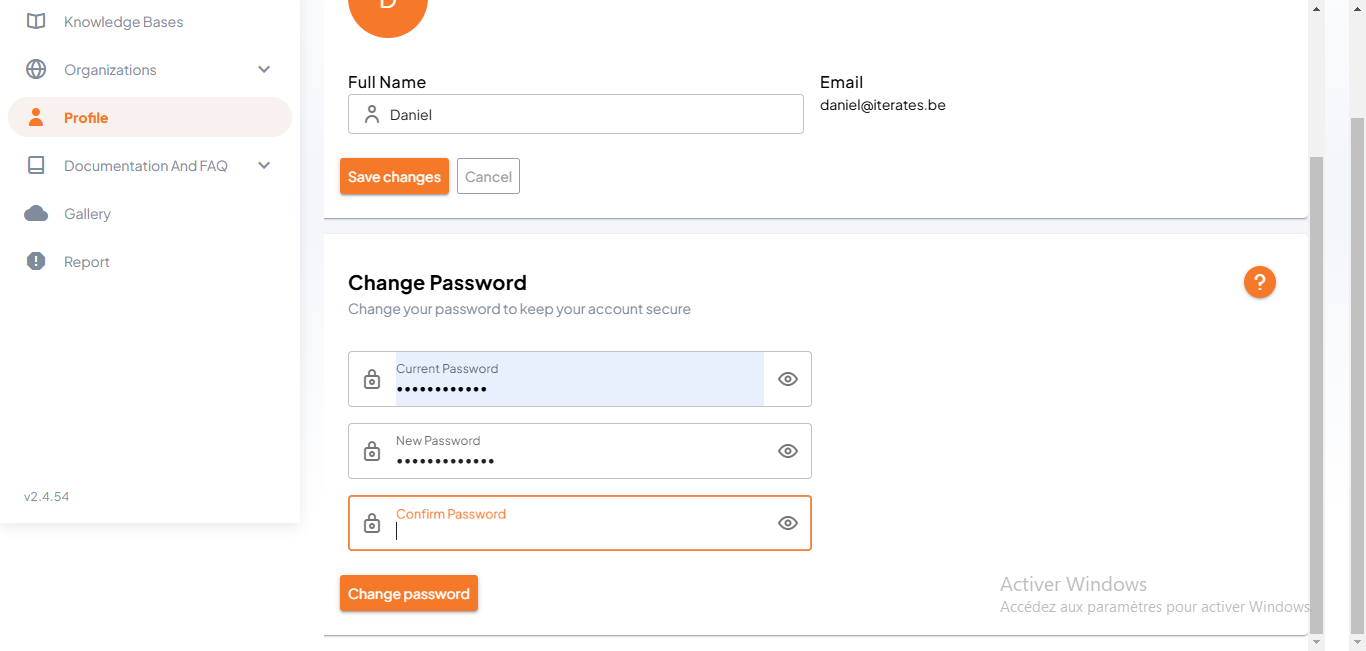 Re-enter the new desired password