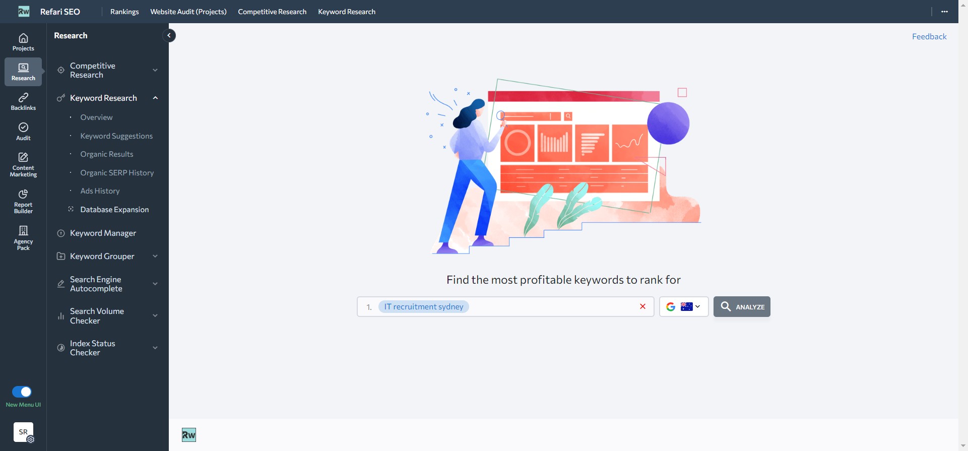 Type your keyword. In this case, "IT recruitment Sydney" and Click "Analyze".