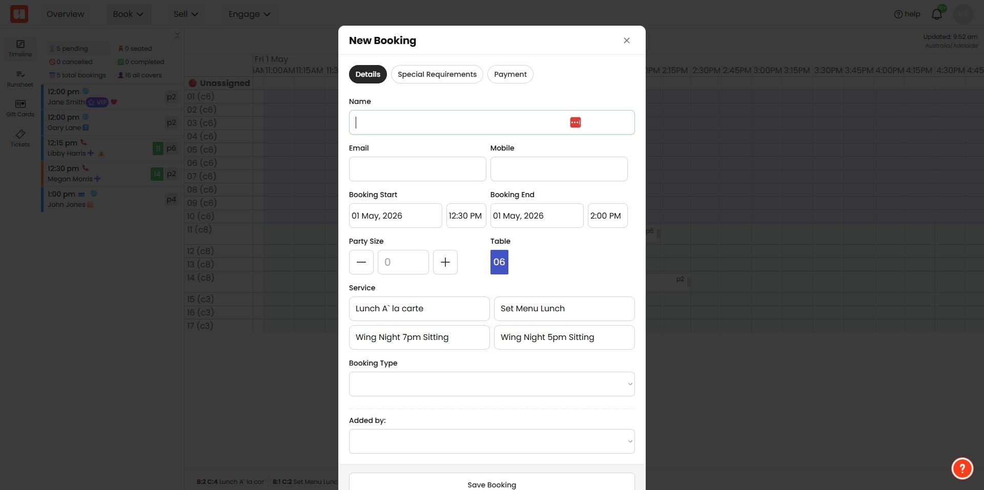 Booking guarantee requests can be sent on new bookings or by editing an existing booking if one hasn't been created. In this guide, we're creating a new booking.