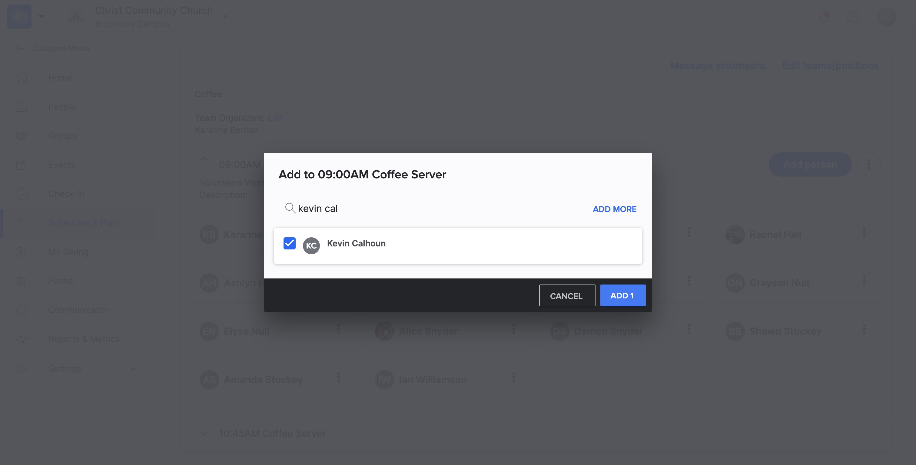 SELECT "add 1" will add them to the serving team