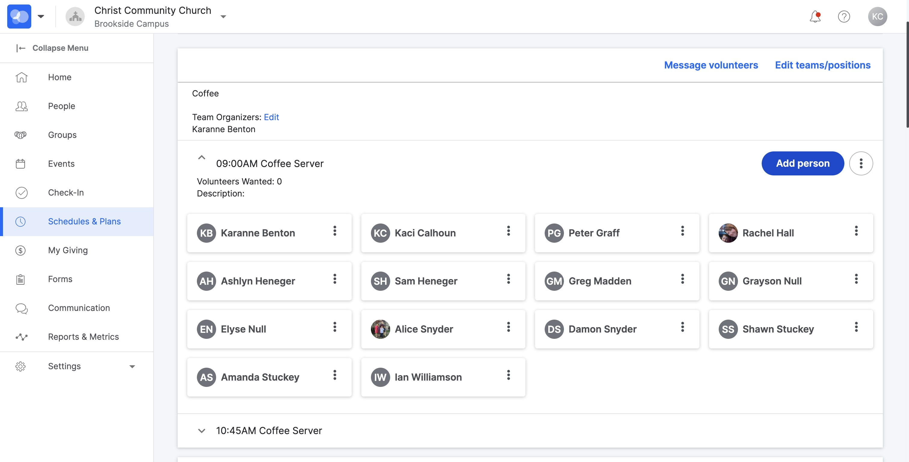 SELECT "Add person" to add an additional person to this team