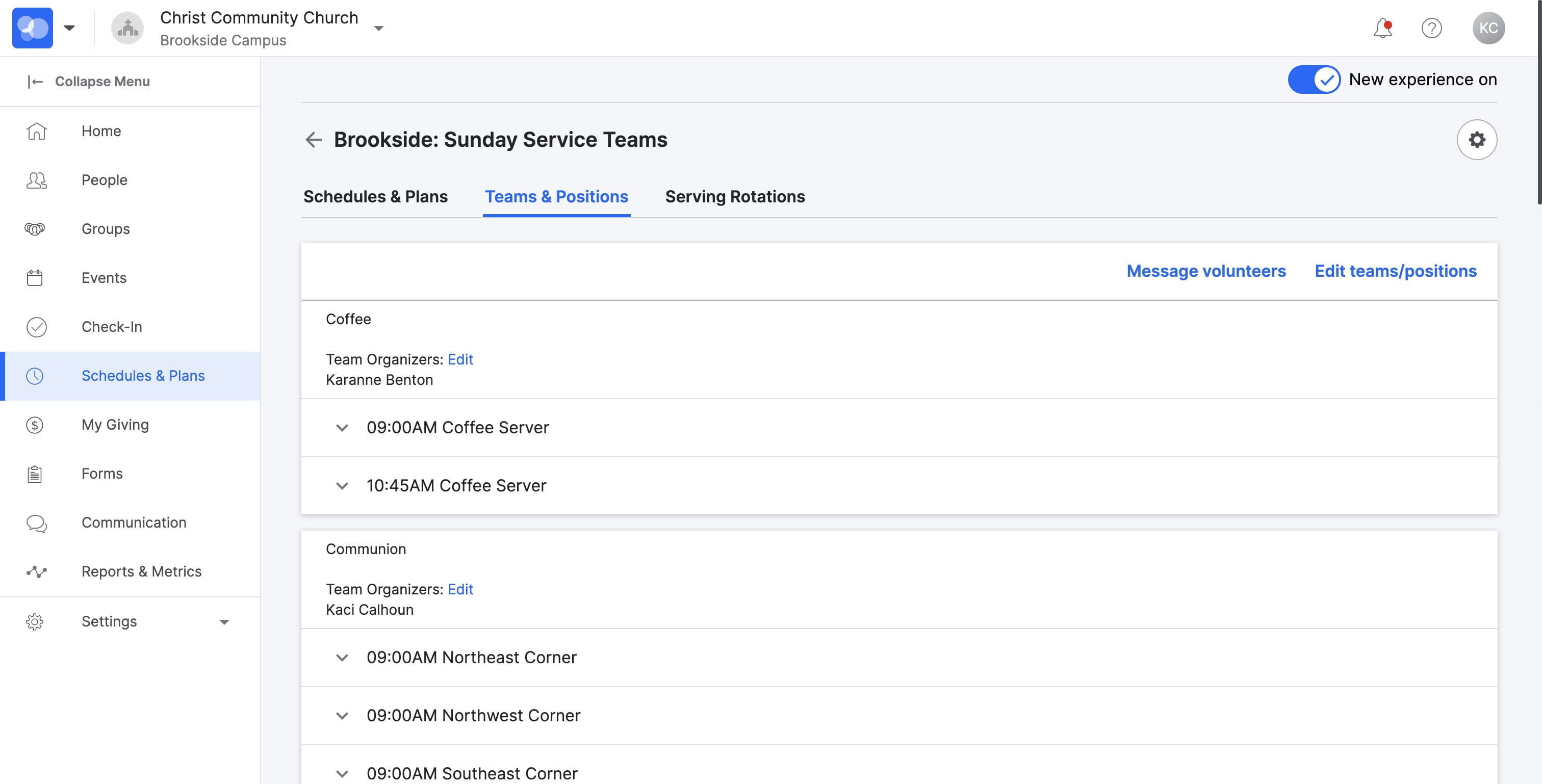 SELECT the serve option to show serving team