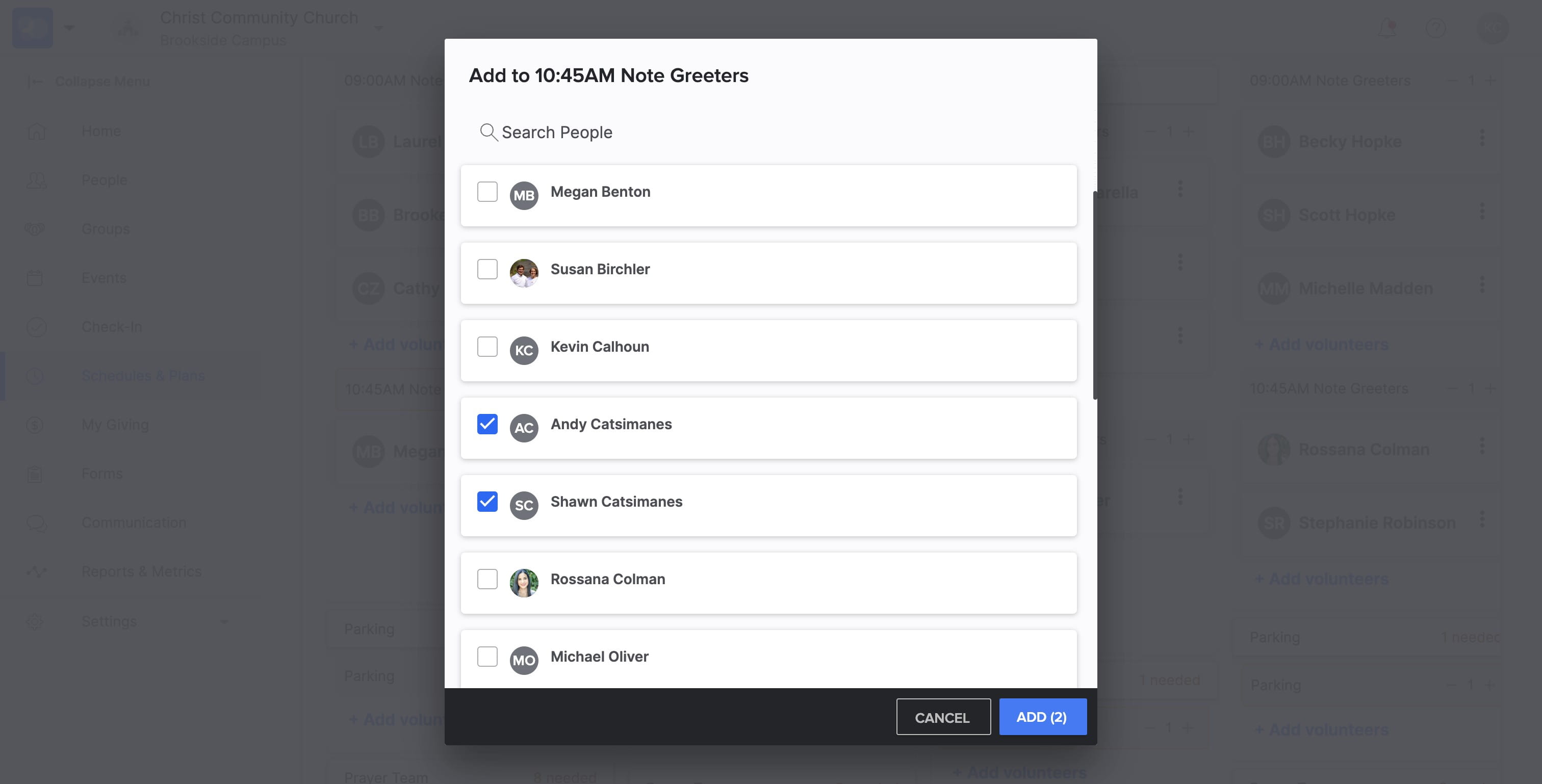SELECT "ADD" to finish adding serve team members