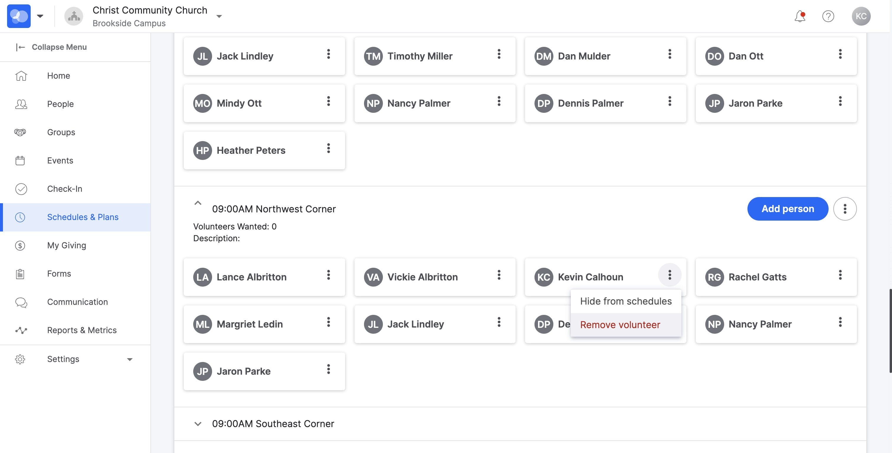 SELECT "Remove volunteer"