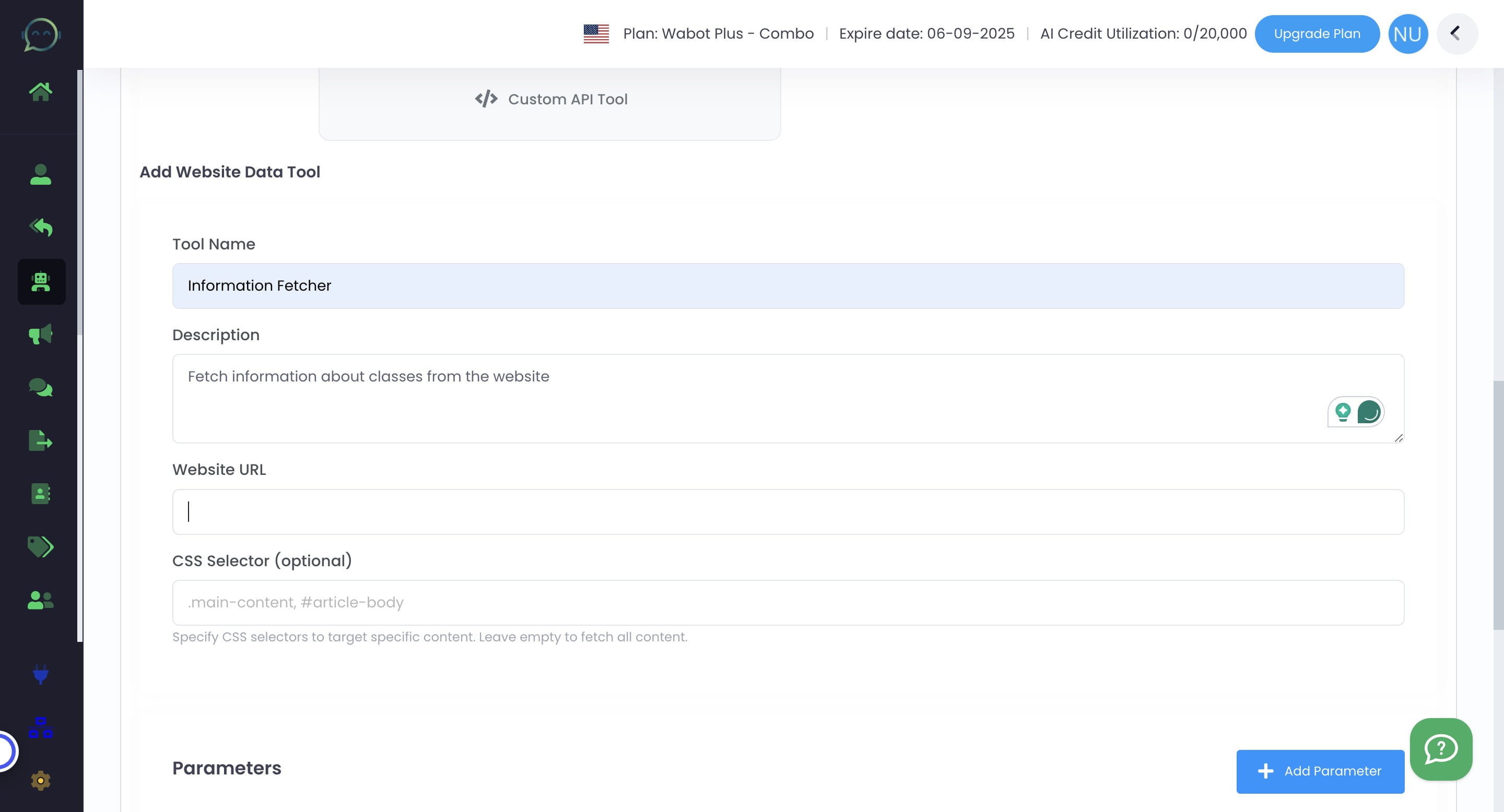 Insert the website URL