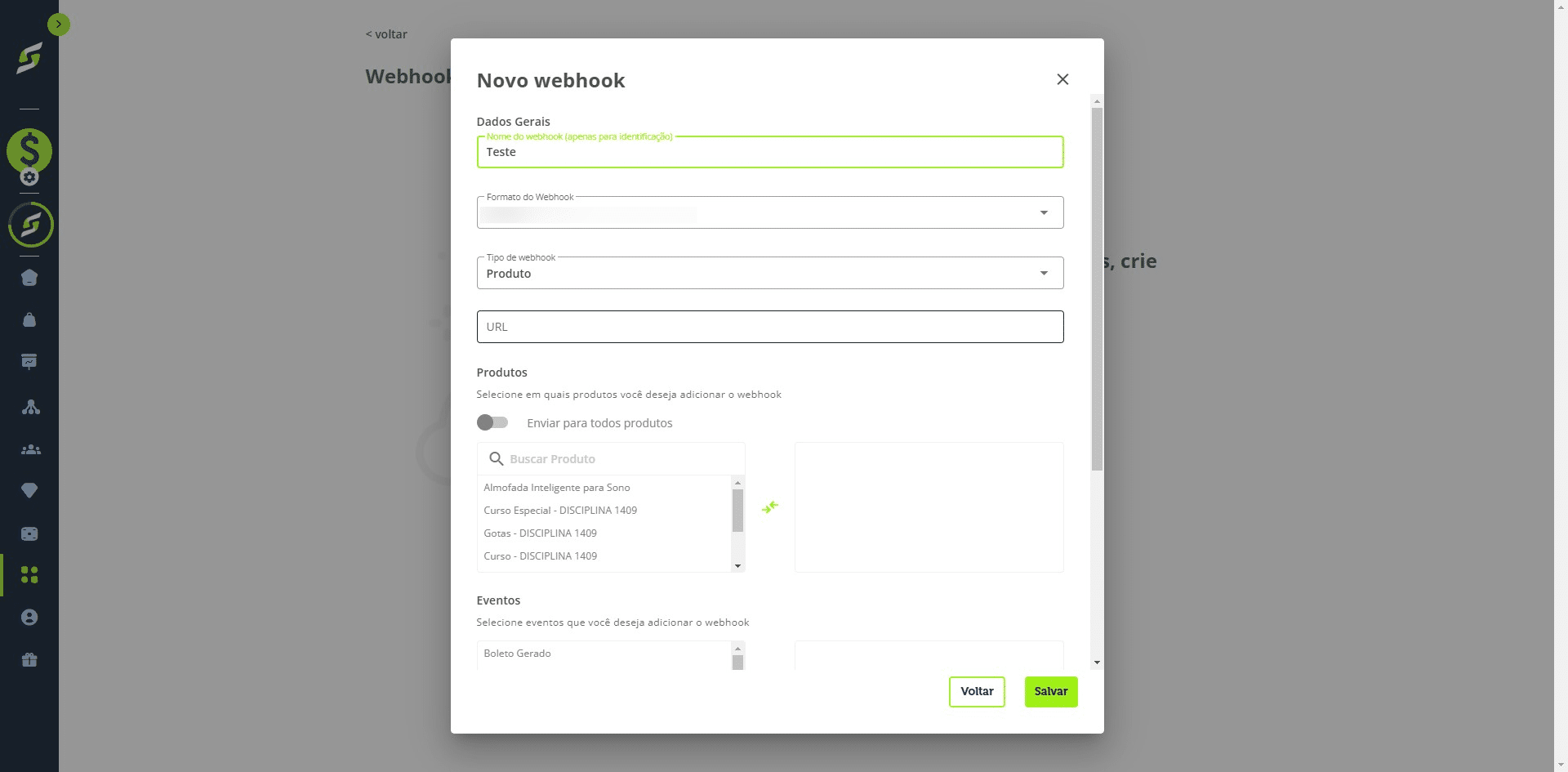 Adicione um nome para identificar o webhook.