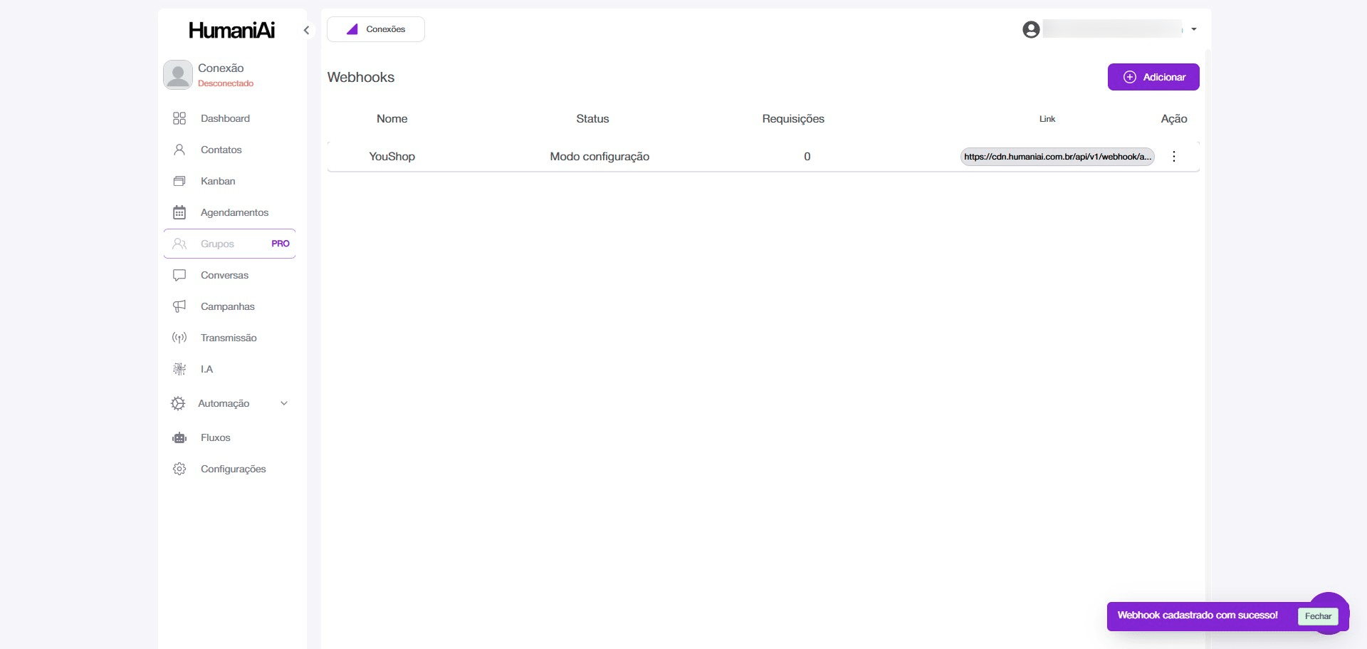Clique no webhook criado.