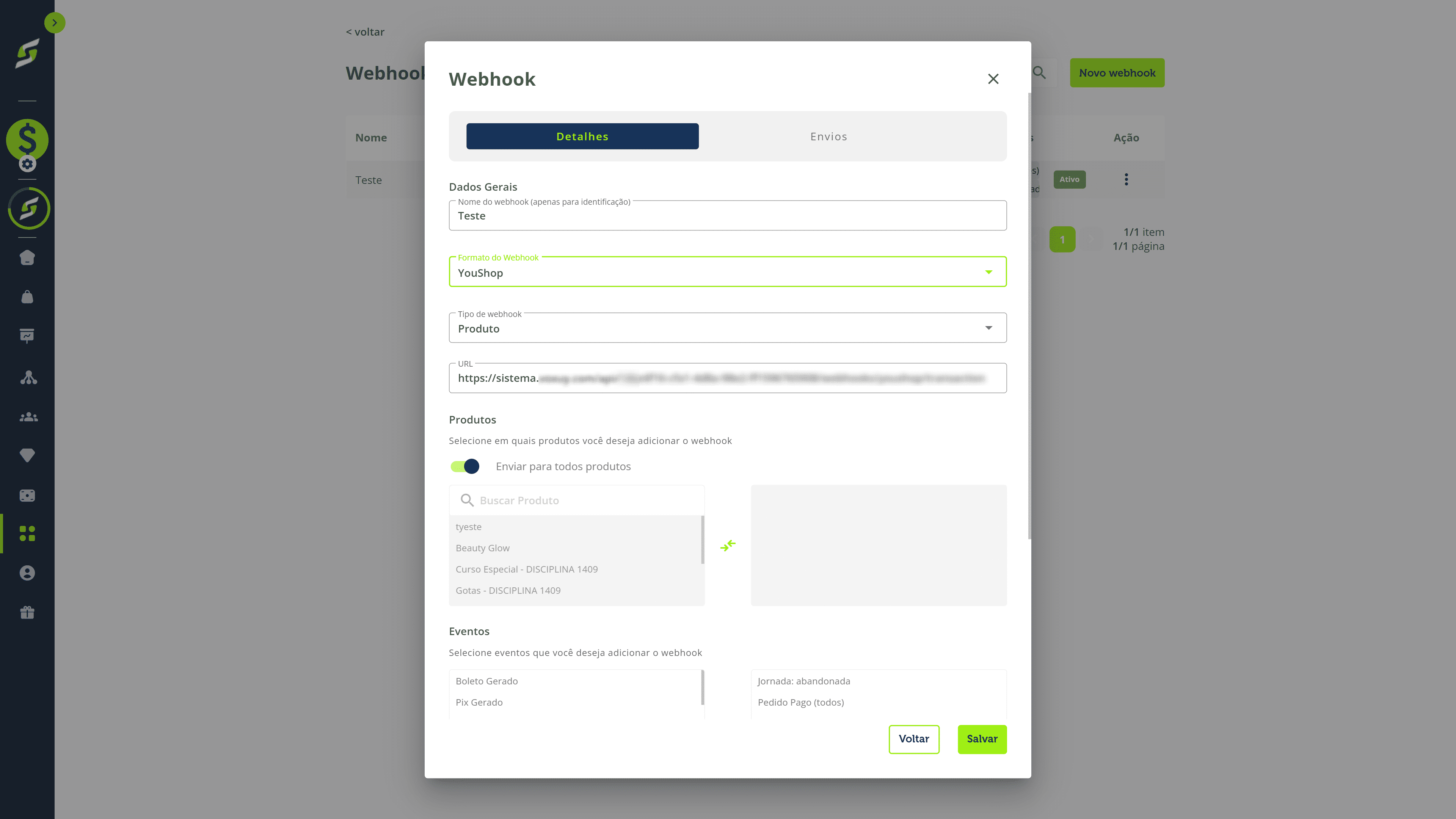 Selecione o formato YouShop.