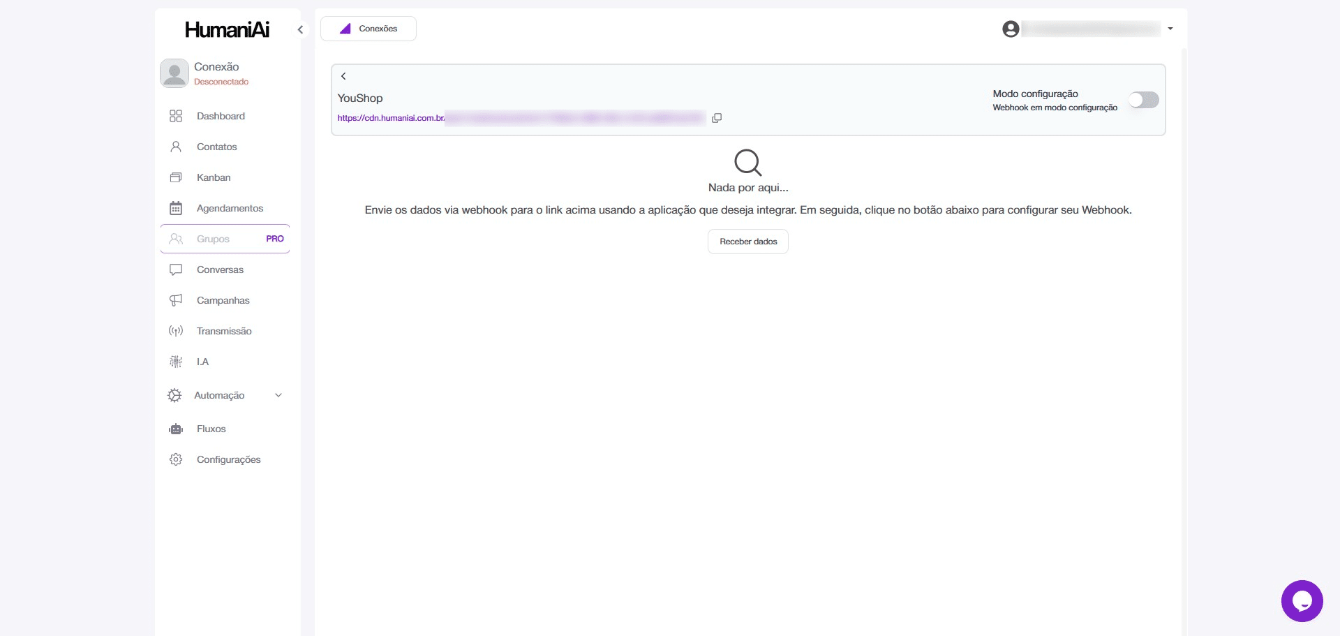 Clique no ícone de copiar para copiar a URL.