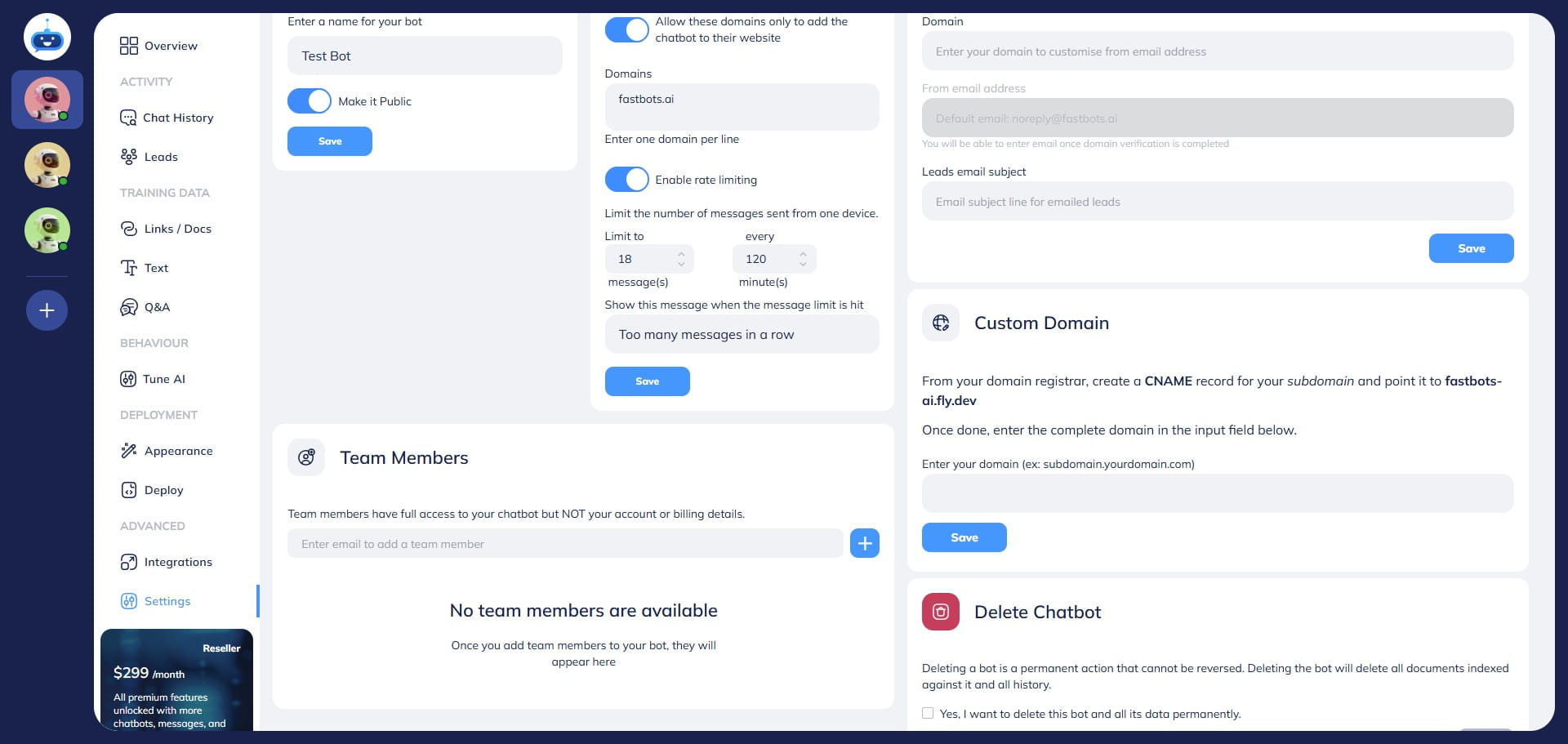 Done 🚀. You have successfully enabled the rate-limiting feature for your chatbot. 