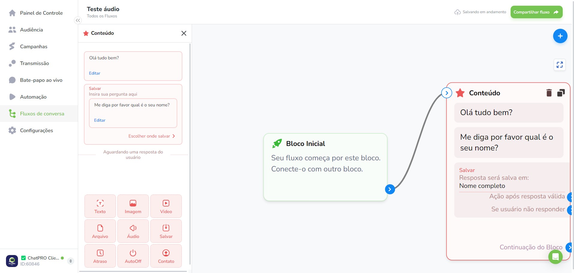 Click on "Resposta será salva em:"