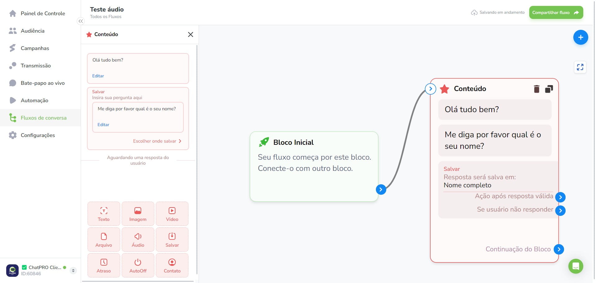 Click on "Ação após resposta válida"