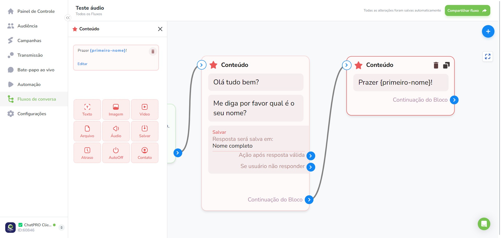 Click on "Prazer {primeiro-nome}!"