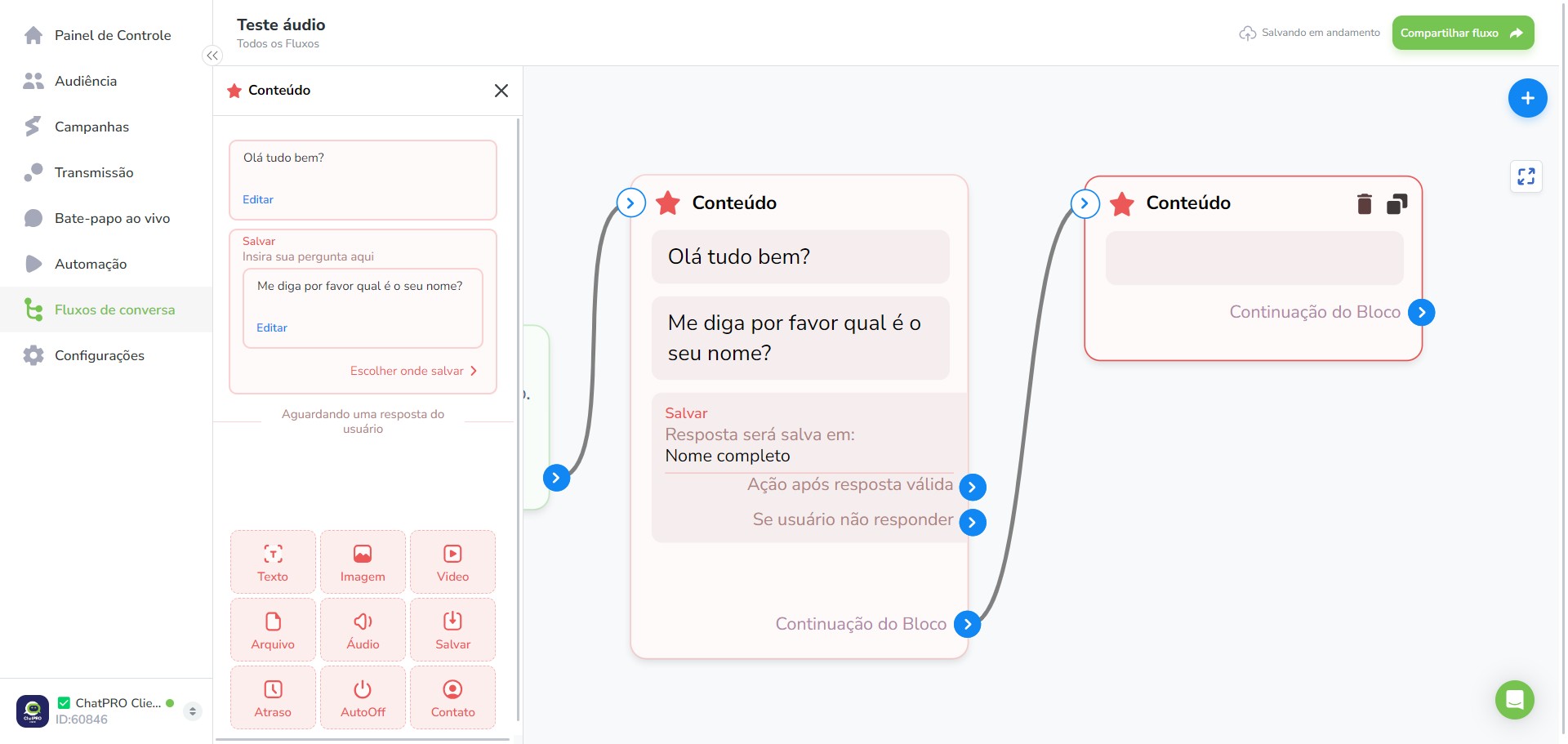 Click on "Continuação do Bloco"