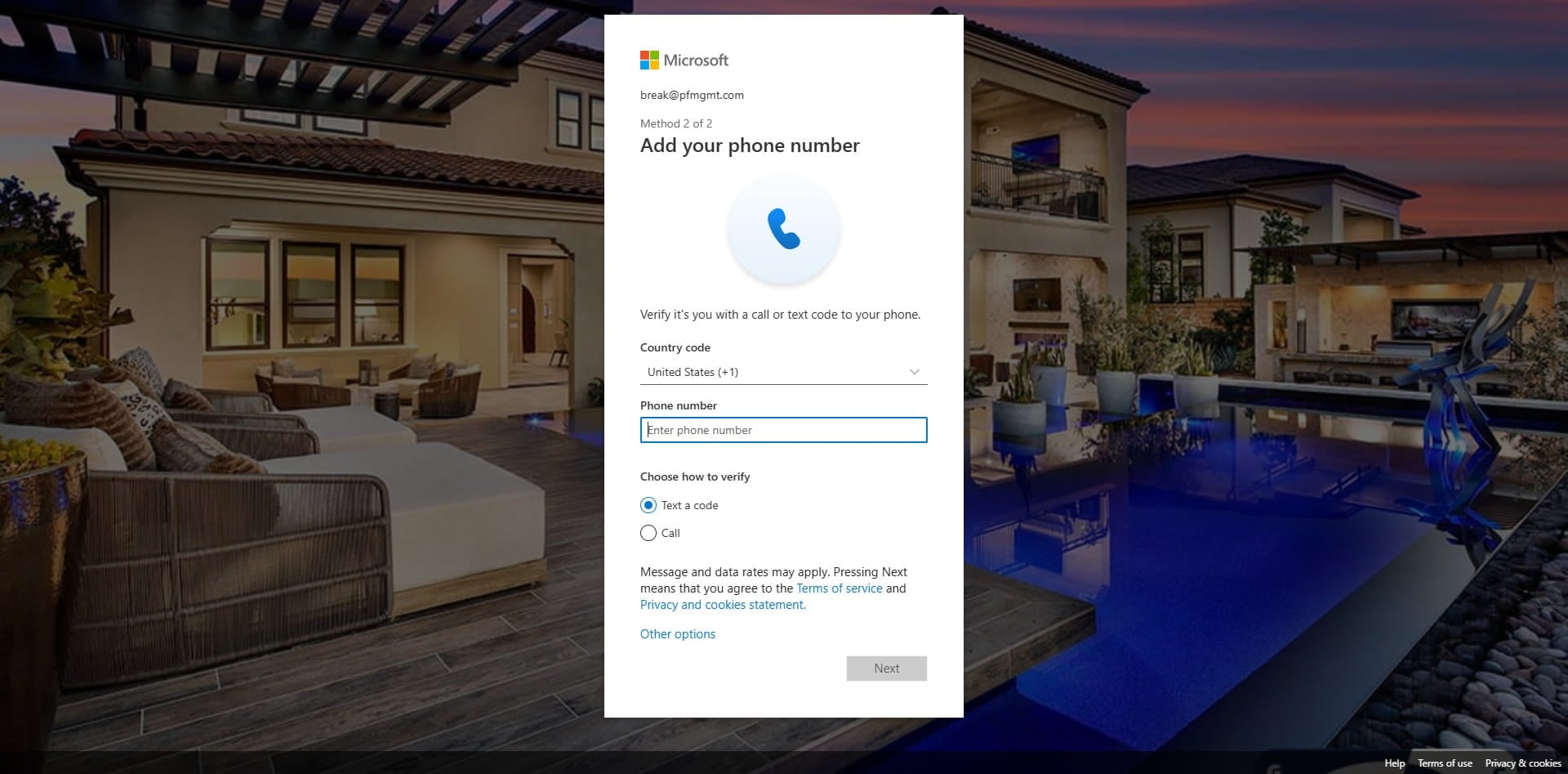 Click in the empty box and enter your phone number.
