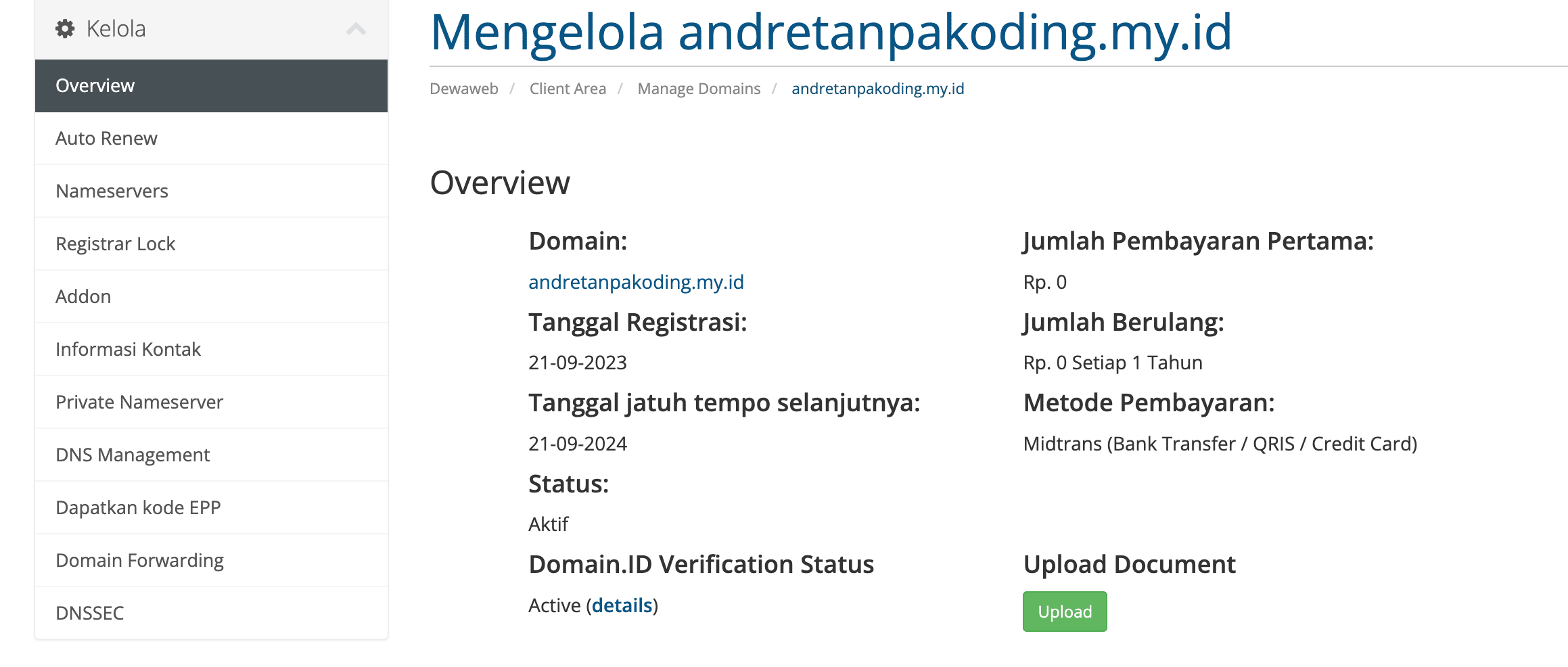 Klik "DNS Management" untuk menambahkan A Record