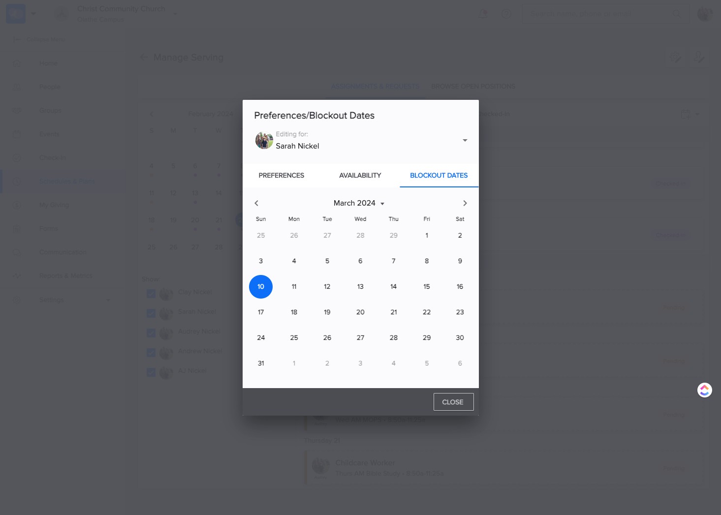 To select more block out days, CLICK on the date.