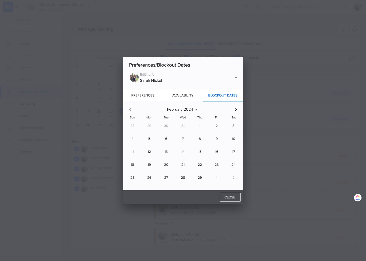 Navigate to the month and day to block out.