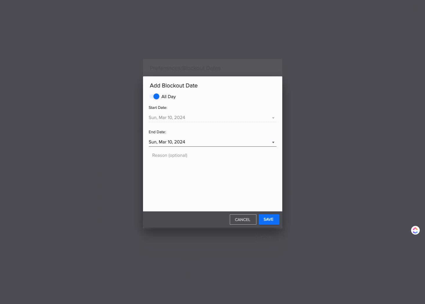 If appropriate, add a reason on the next screen, or SELECT "SAVE."