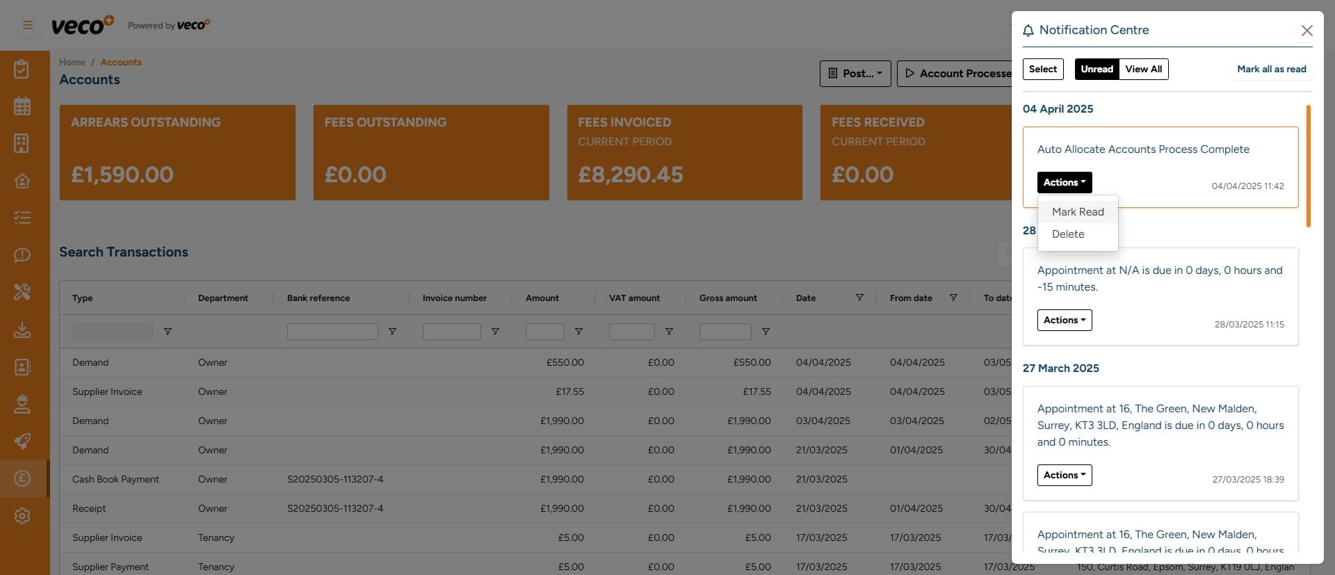 To either 'Mark As Read' or 'Delete'