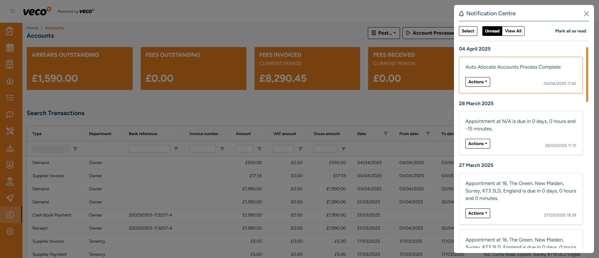 Once you have seen the notification select ' Actions'