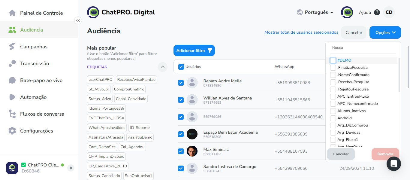 Depois escolha a etiqueta que você quer remover ou adicionar