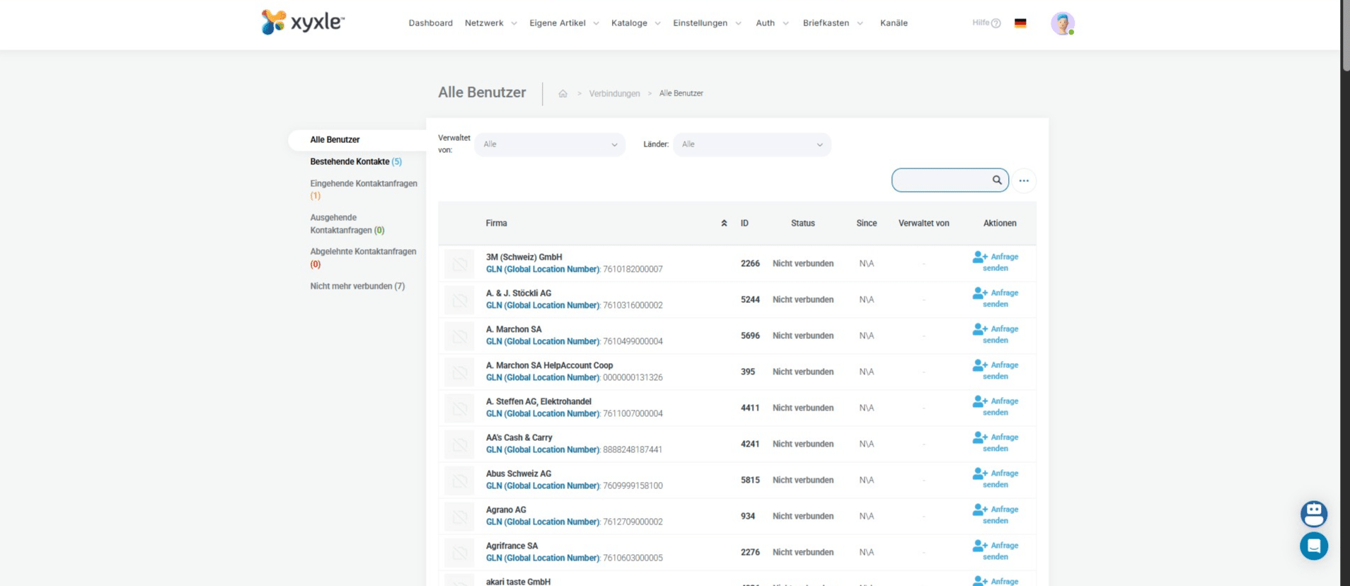 Cliquez sur « Bestehende Kontakte » pour voir les contacts établis.
