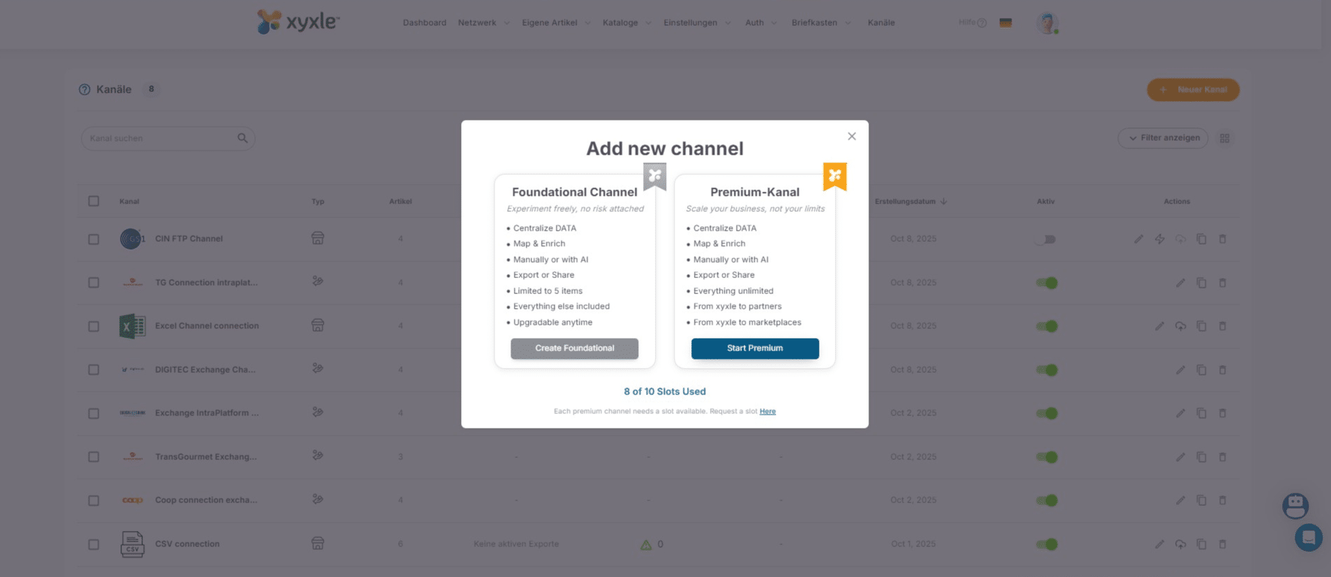 Cliquez sur « Démarrer Premium » si vous avez déjà un abonnement premium, sinon veuillez contacter un représentant xyxle.