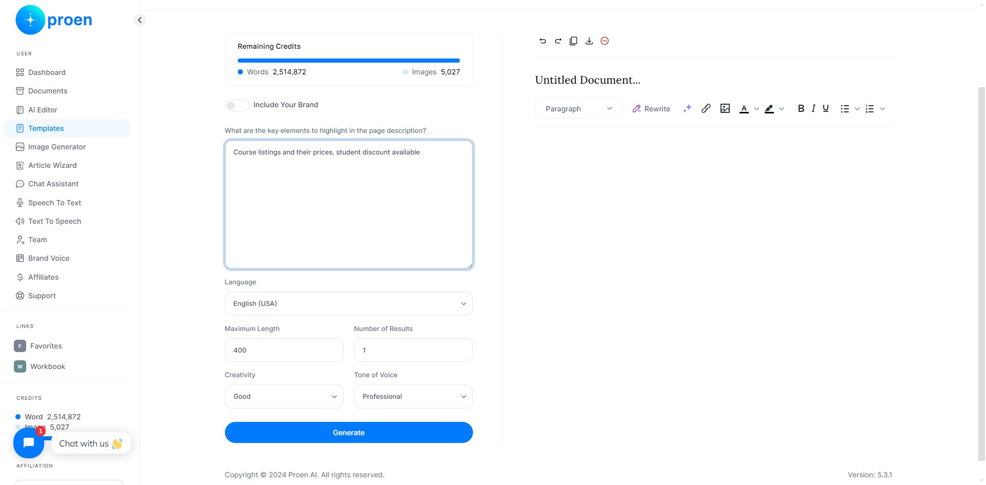 **Optional**: curate the content that will be generated 