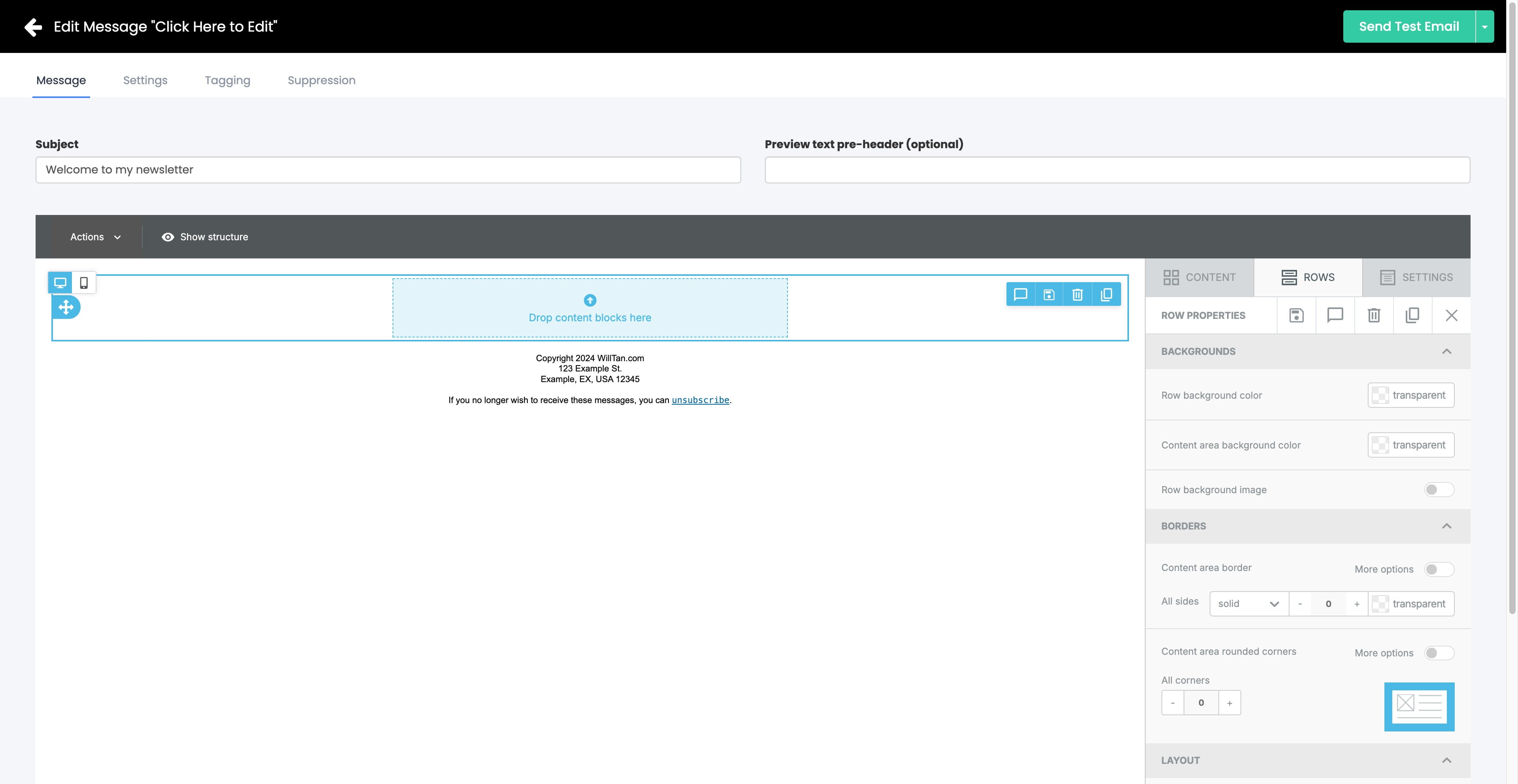 Click on "Send Test Email"